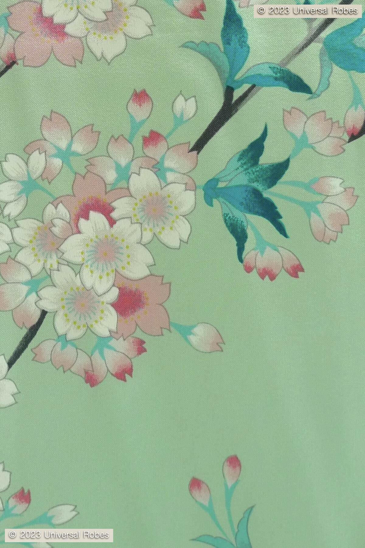 Women Beautiful Cherry Blossoms Polyester Very Short Kimono Color Turquoise Product Zoom View