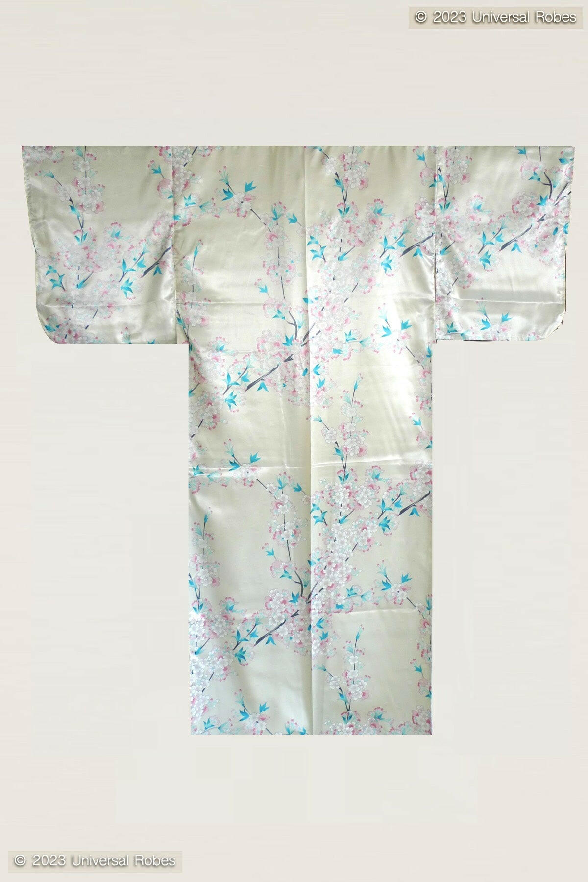 Women Beautiful Cherry Blossoms Polyester Kimono Color White Product Whole View