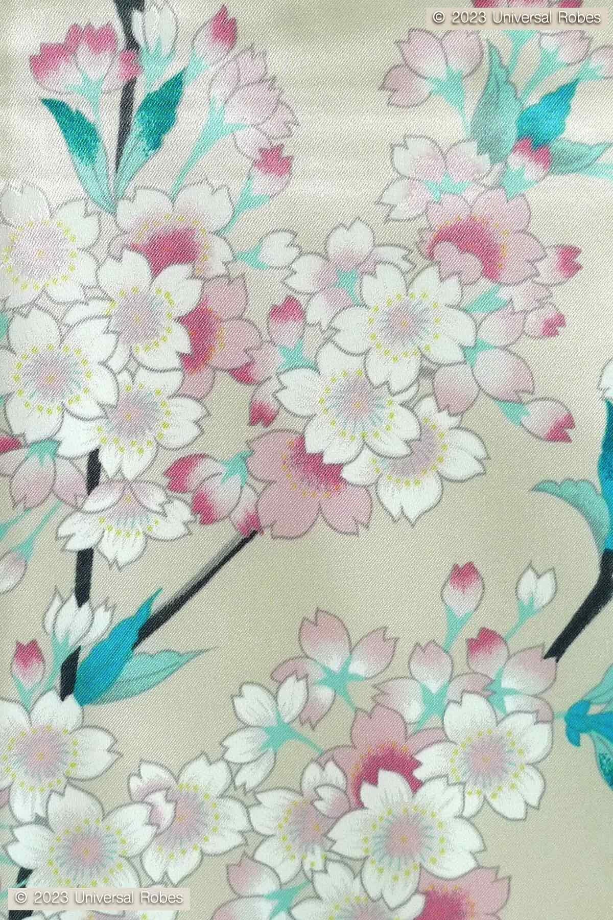 Women Beautiful Cherry Blossoms Polyester Kimono Color White Product Zoom View