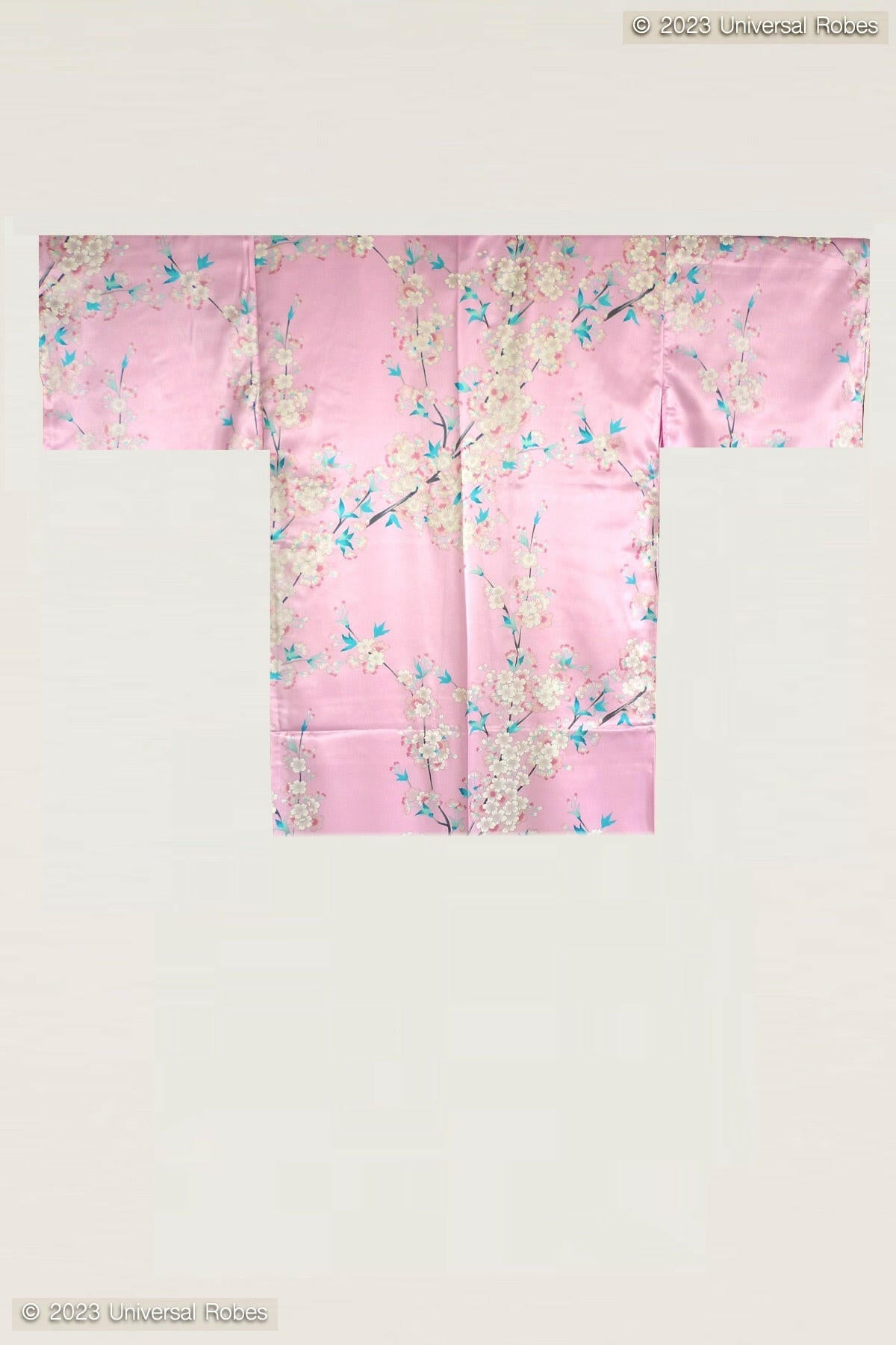 Women Beautiful Cherry Blossoms Polyester Very Short Kimono Color Pink Product Whole View