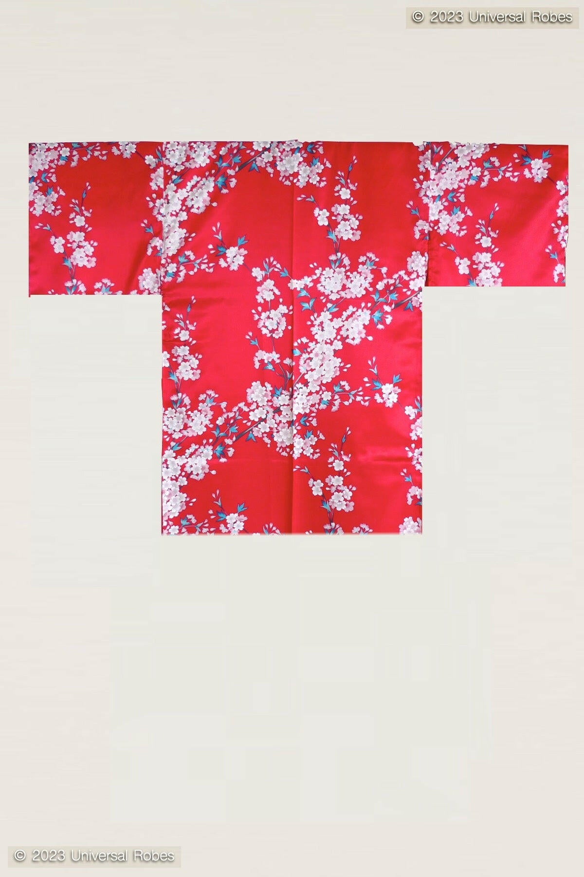 Women Beautiful Cherry Blossoms Polyester Very Short Kimono Color Red Product Whole View