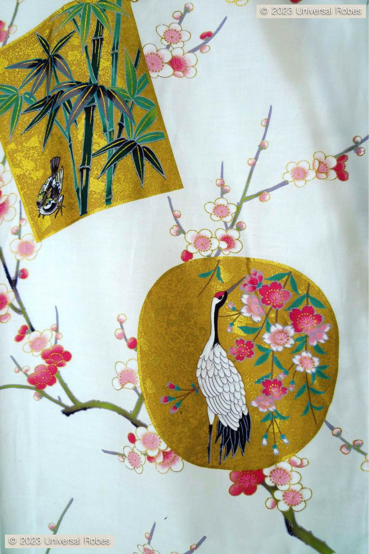 Women Beautiful Crane Cotton Sateen Short Kimono Color White Product Zoom View