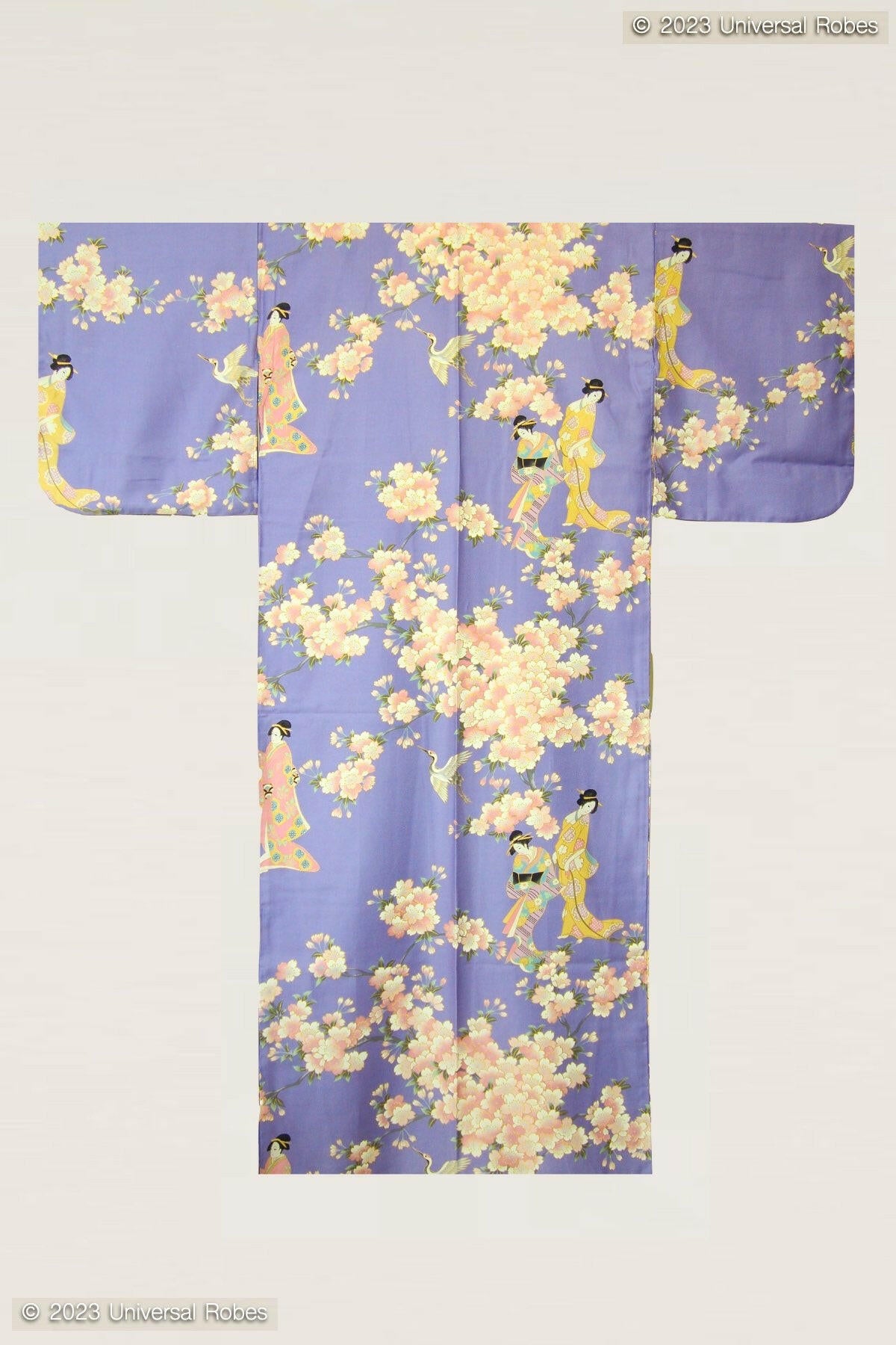 Women Cherry Blossom & Beauty Cotton Sateen Kimono Color Purple Product Whole View