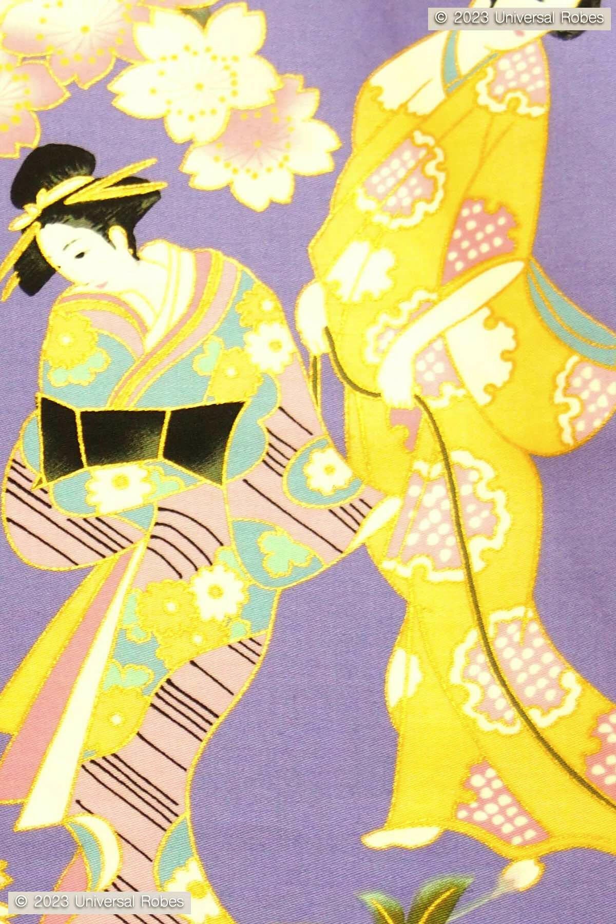 Women Cherry Blossom & Beauty Cotton Sateen Short Kimono Color Purple Product Zoom View