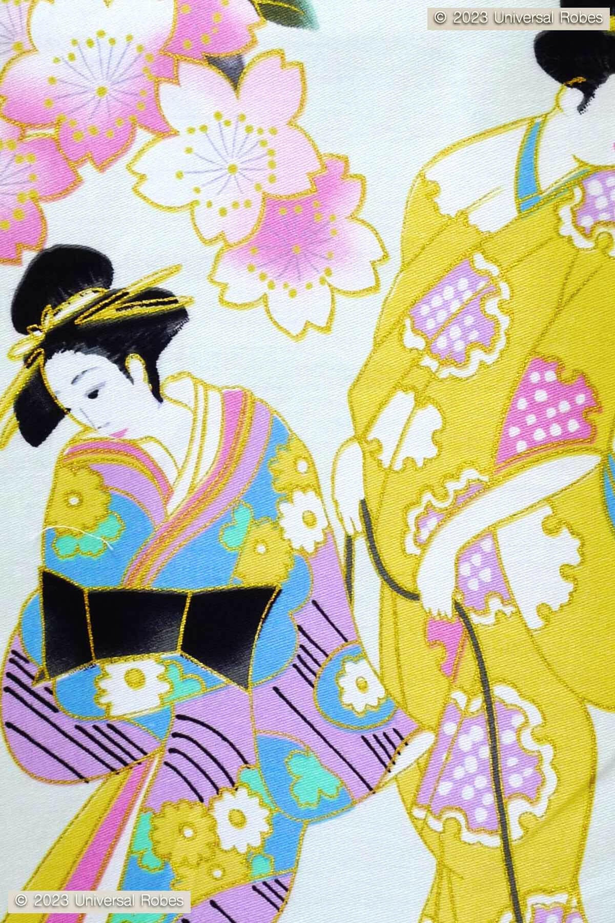 Women Cherry Blossom & Beauty Cotton Sateen Short Kimono Color White Product Zoom View