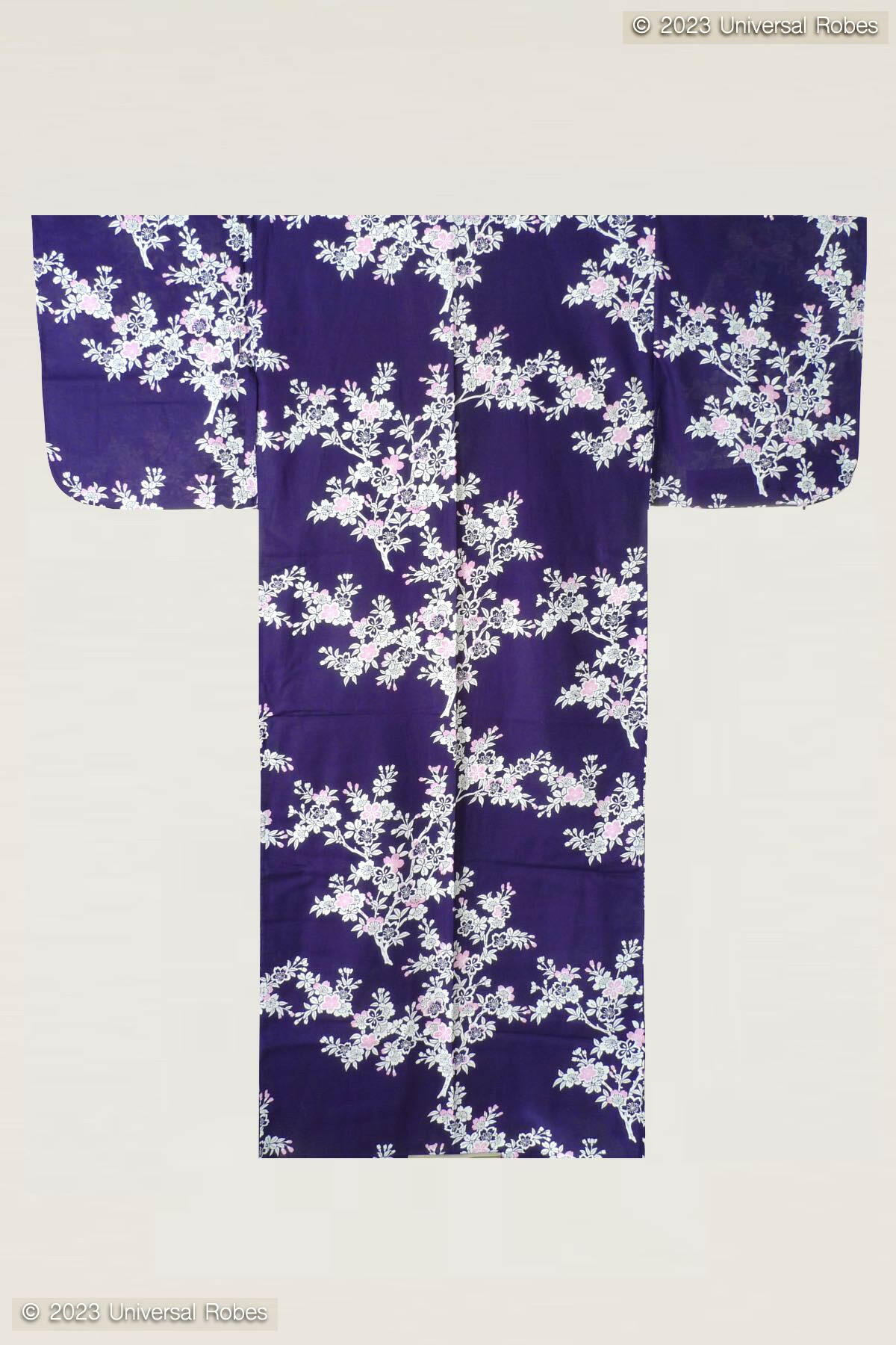 Women Cherry Blossoms Cotton Yukata Kimono Color Navy Product Whole View