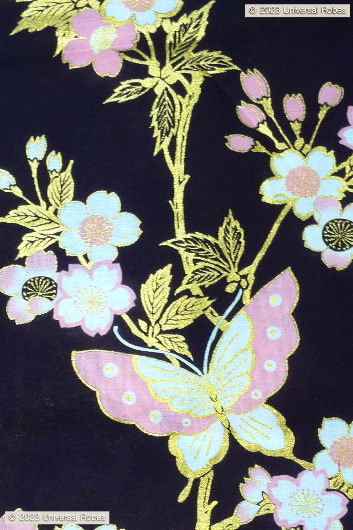 Women Cherry Blossoms & Butterfly Cotton Short Yukata Kimono Color Black Product Zoom View