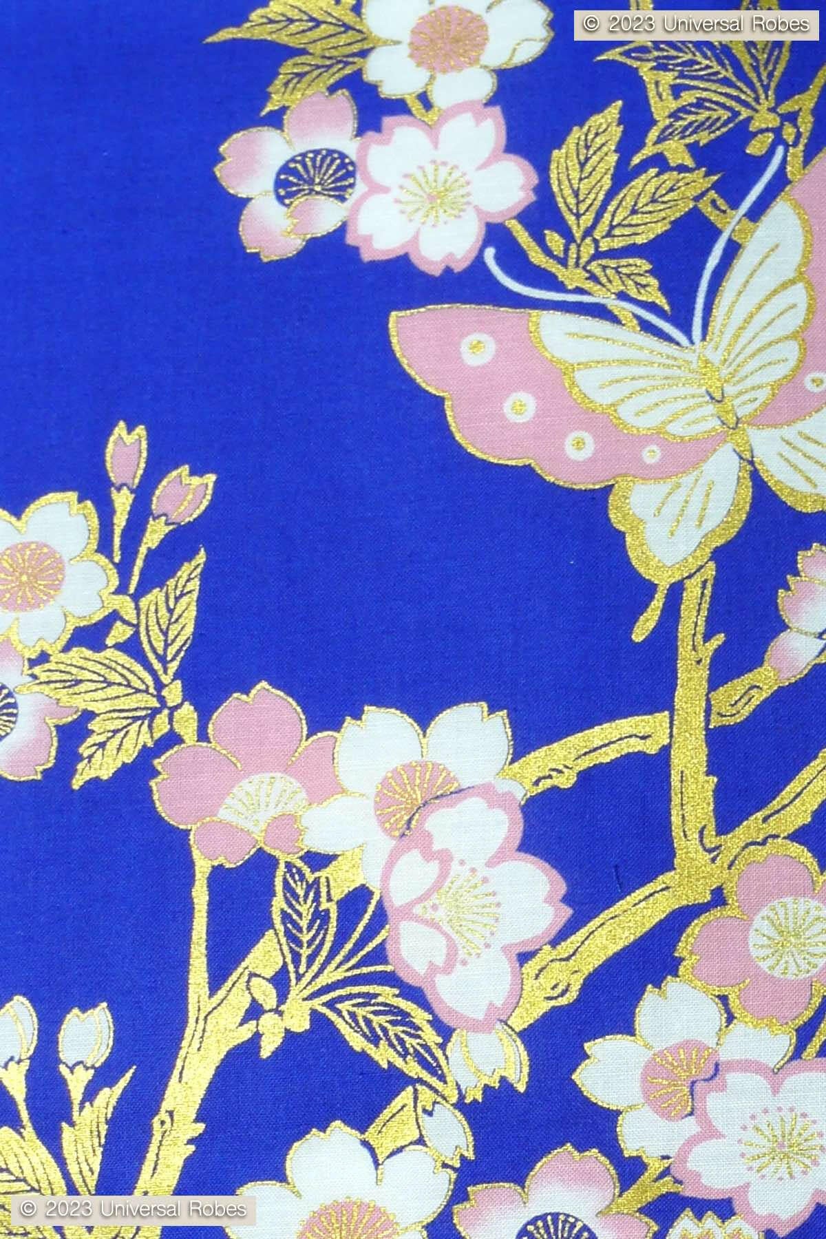 Women Cherry Blossoms & Butterfly Cotton Yukata Kimono Color Blue Product Zoom View