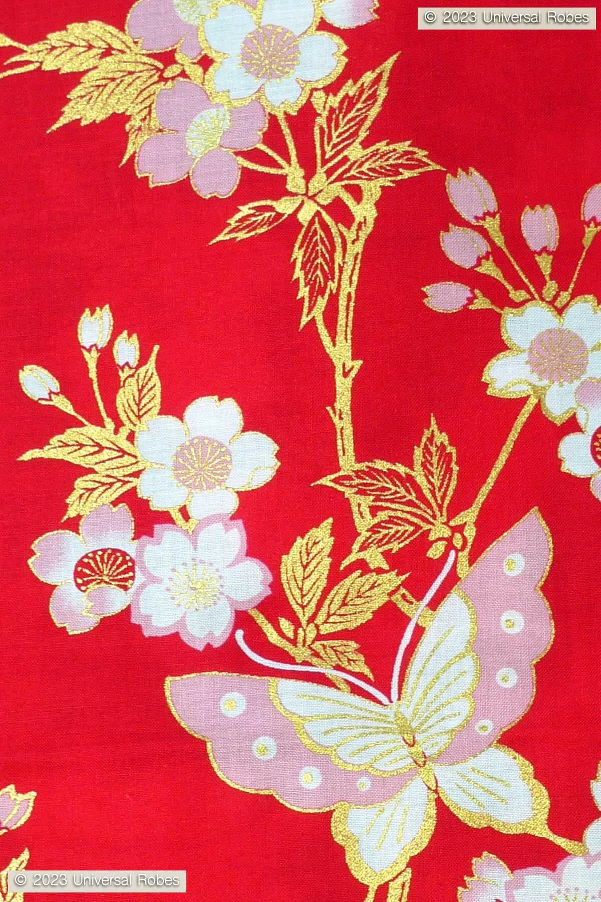 Women Cherry Blossoms & Butterfly Cotton Yukata Kimono Color Red Product Zoom View