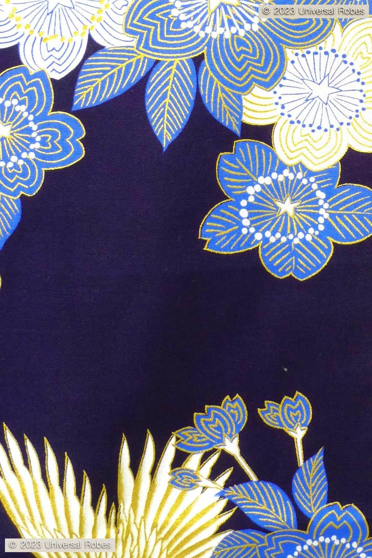 Women Cherry Blossoms & Crane Cotton Yukata Kimono Color Navy Product Zoom View