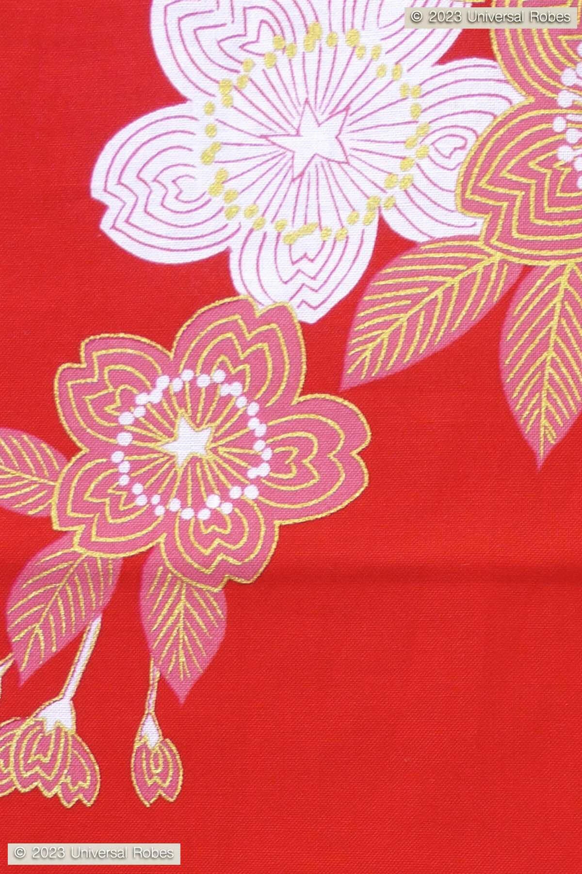 Women Cherry Blossoms & Crane Cotton Yukata Kimono Color Red Product Zoom View