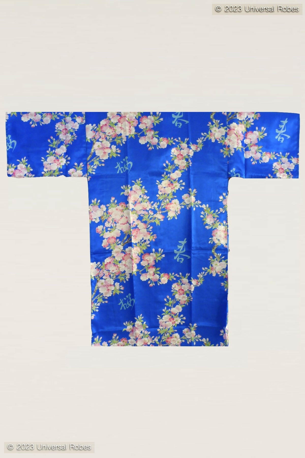 Women Cherry Blossoms in Spring Polyester Short Kimono Color Blue Product Whole View