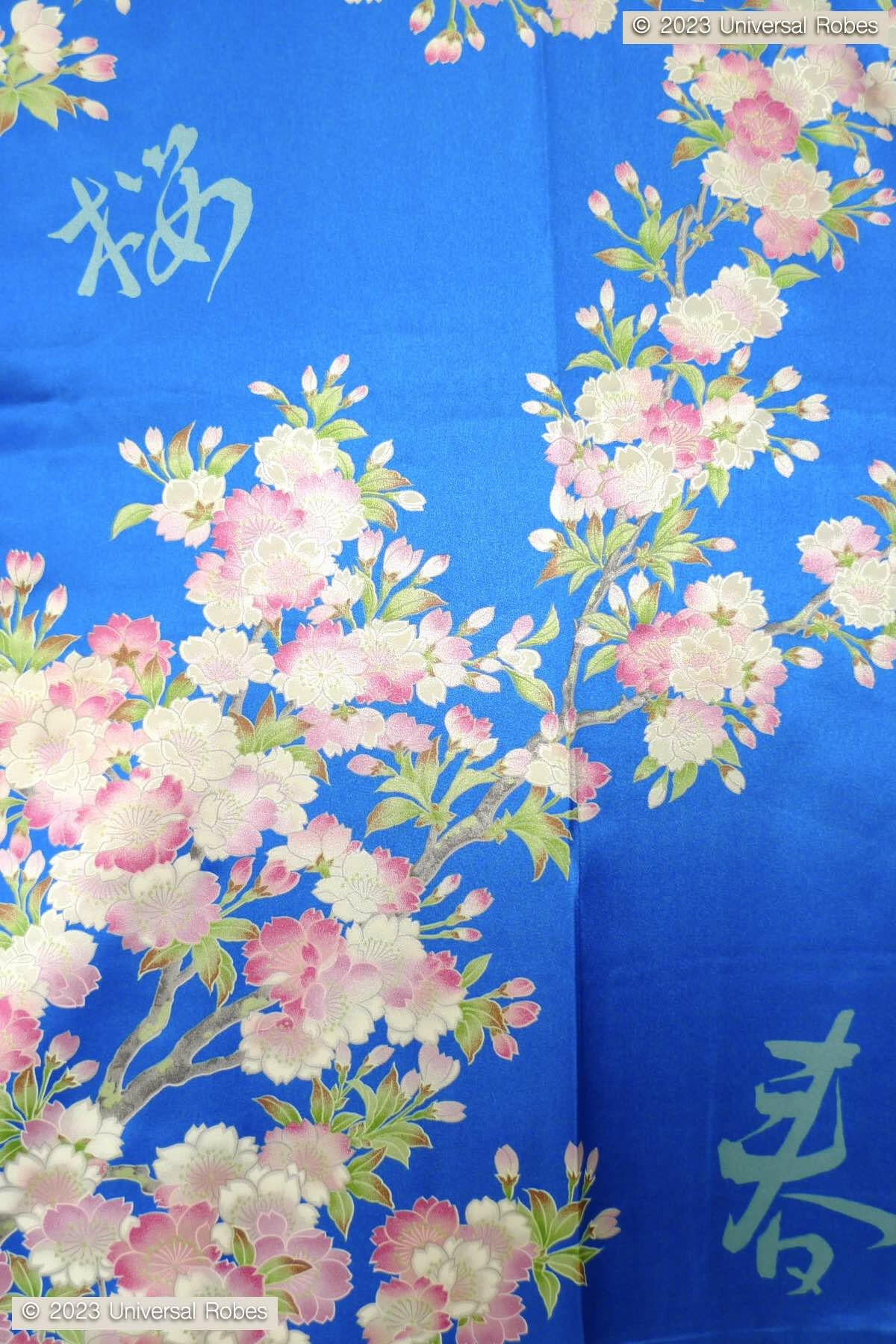 Women Cherry Blossoms in Spring Polyester Short Kimono Color Blue Product Zoom View