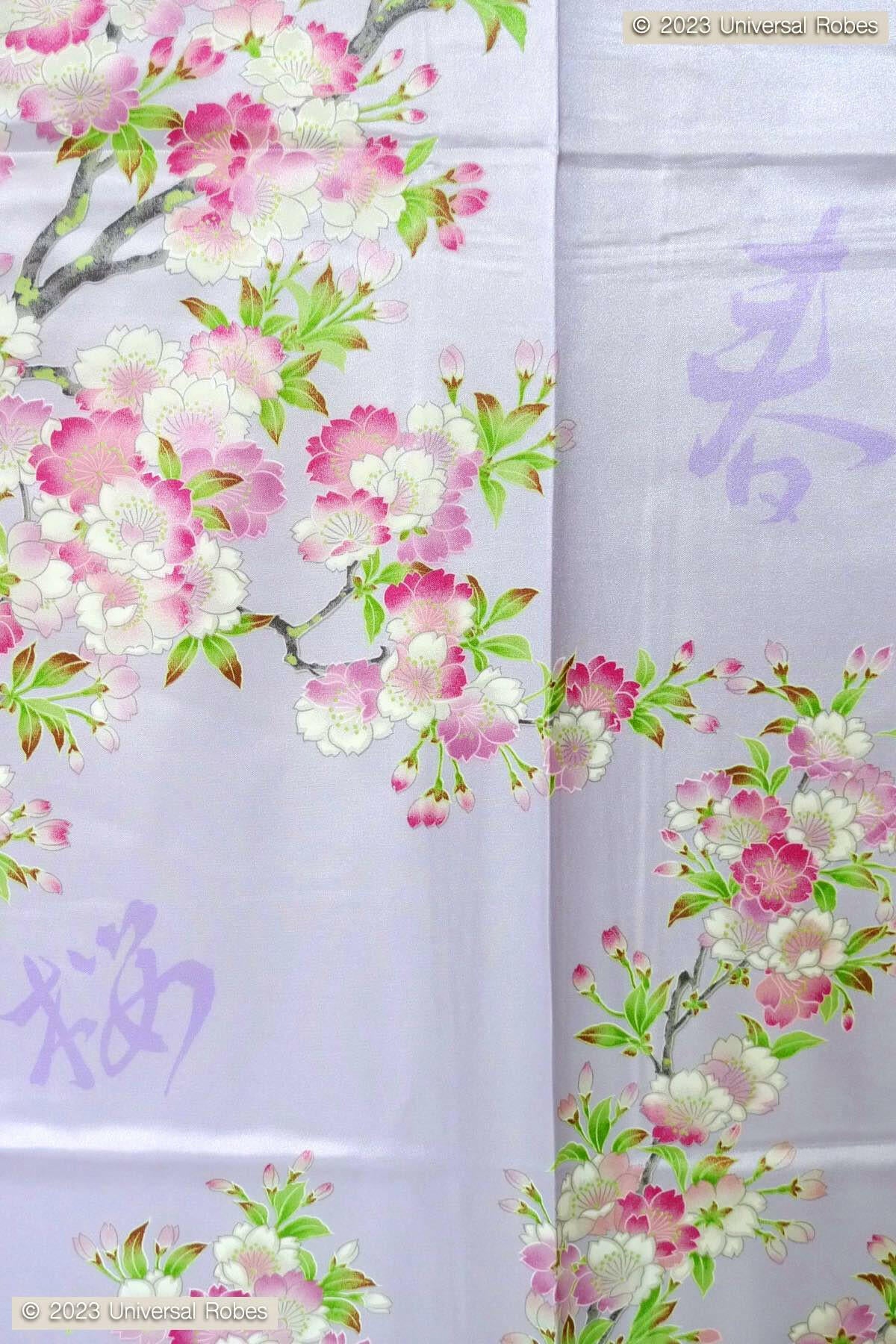 Women Cherry Blossoms in Spring Polyester Short Kimono Color Purple Product Zoom View