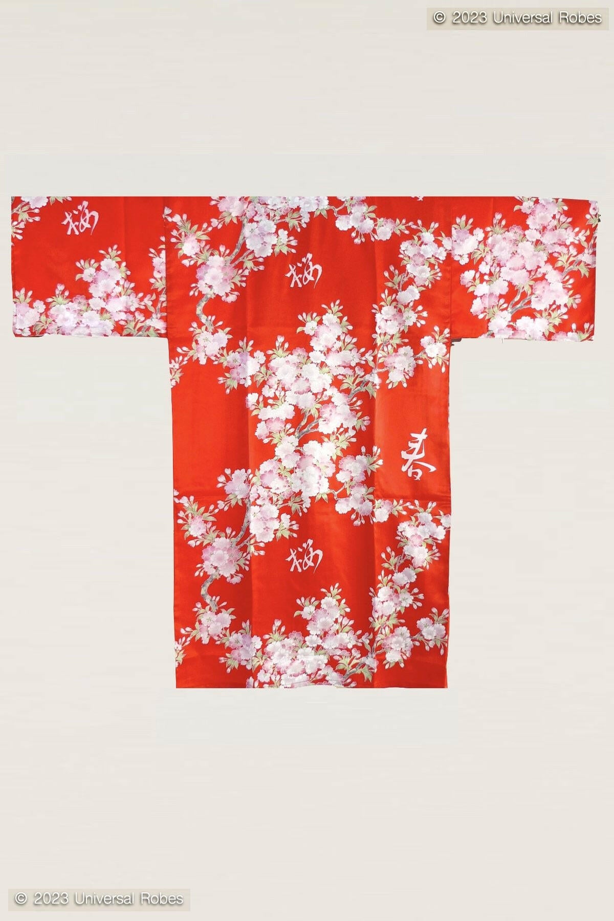 Women Cherry Blossoms in Spring Polyester Short Kimono Color Red Product Whole View