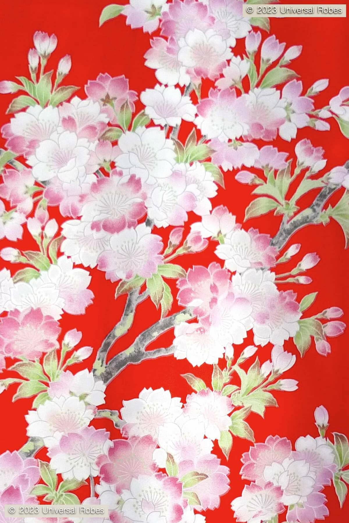 Women Cherry Blossoms in Spring Polyester Short Kimono Color Red Product Zoom View