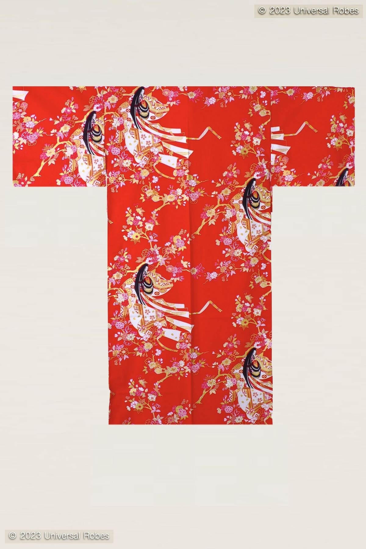 Women Cherry Princess Cotton Short Yukata Kimono Color Red Product Whole View