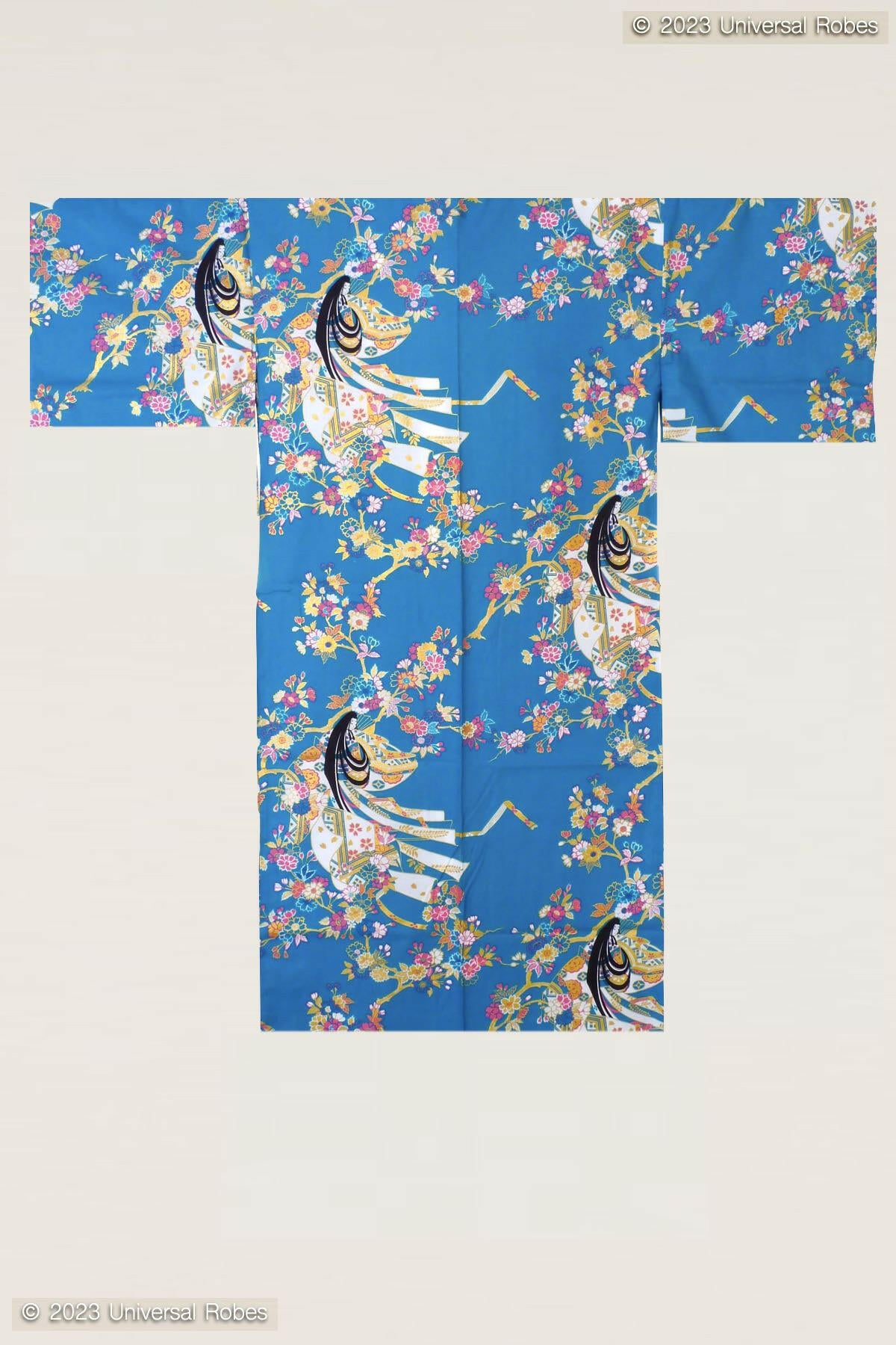 Women Cherry Princess Cotton Short Yukata Kimono Color Turquoise Product Whole View