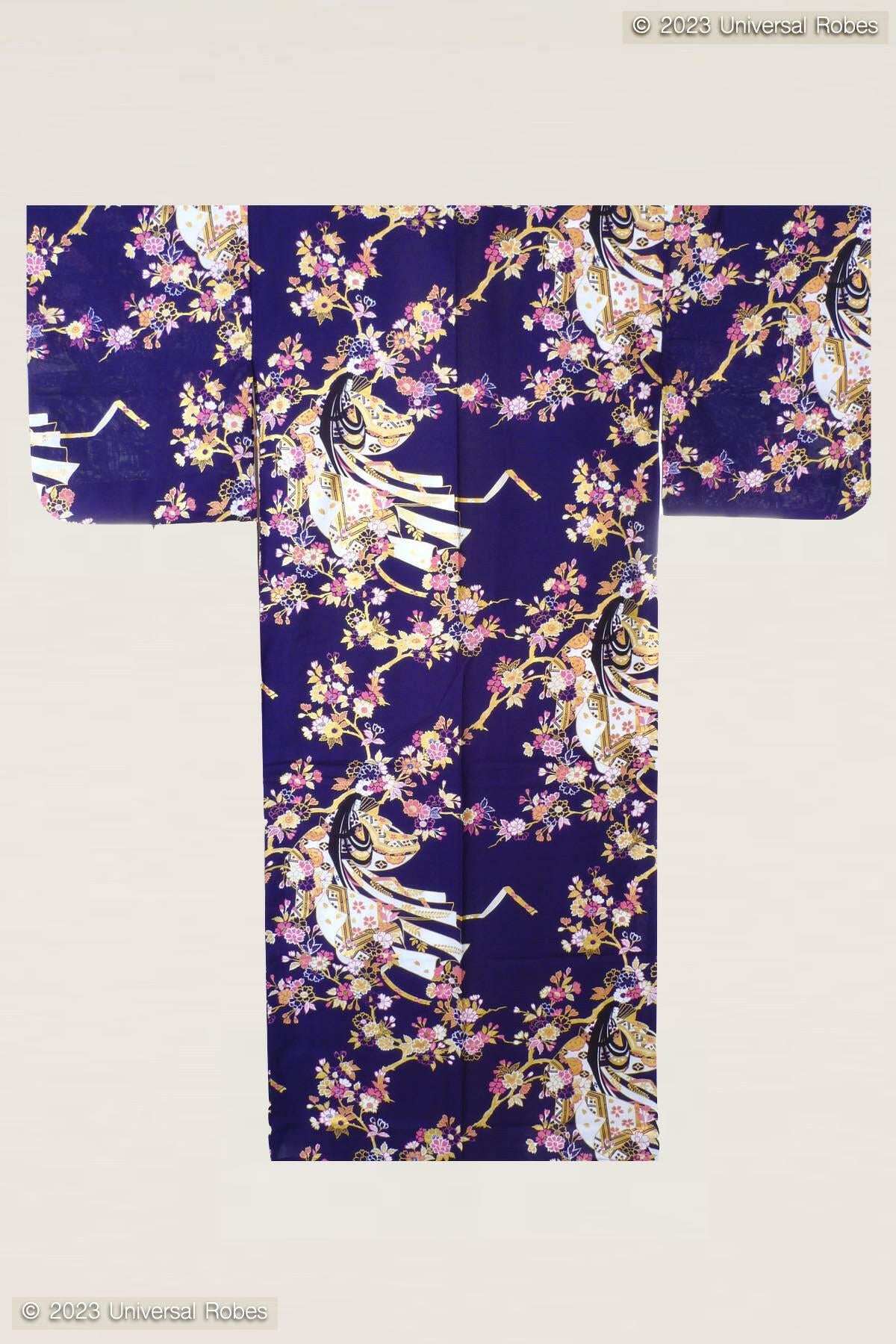 Women Cherry Princess Cotton Yukata Kimono Color Navy Product Whole View