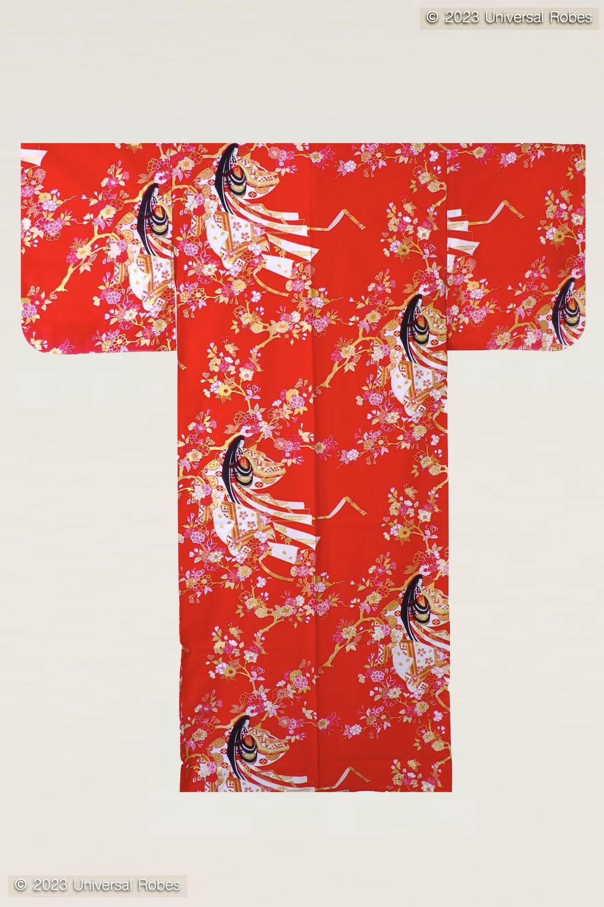 Women Cherry Princess Cotton Yukata Kimono Color Red Product Whole View