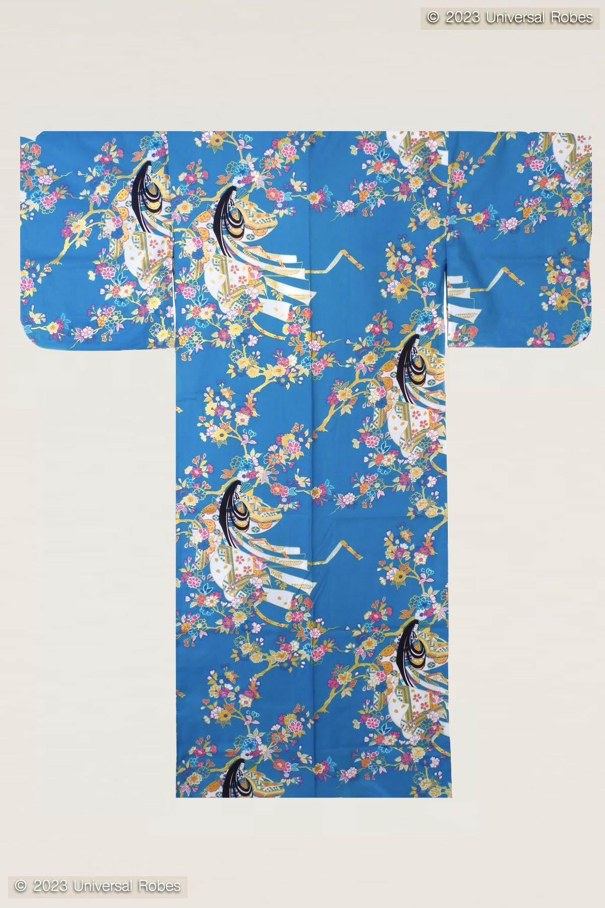 Women Cherry Princess Cotton Yukata Kimono Color Turquoise Product Whole View