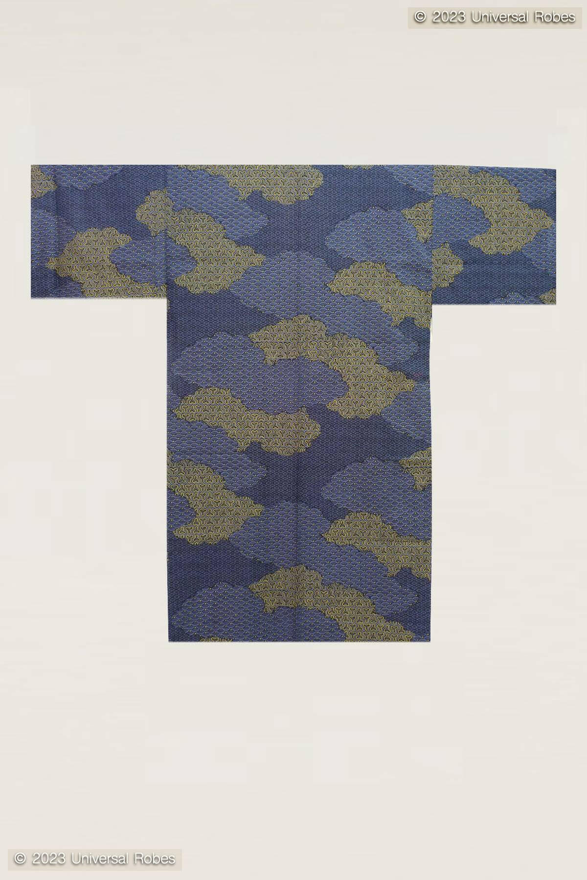 Men Cloud Pattern Cotton Short Yukata Kimono Color Black  Product Whole View