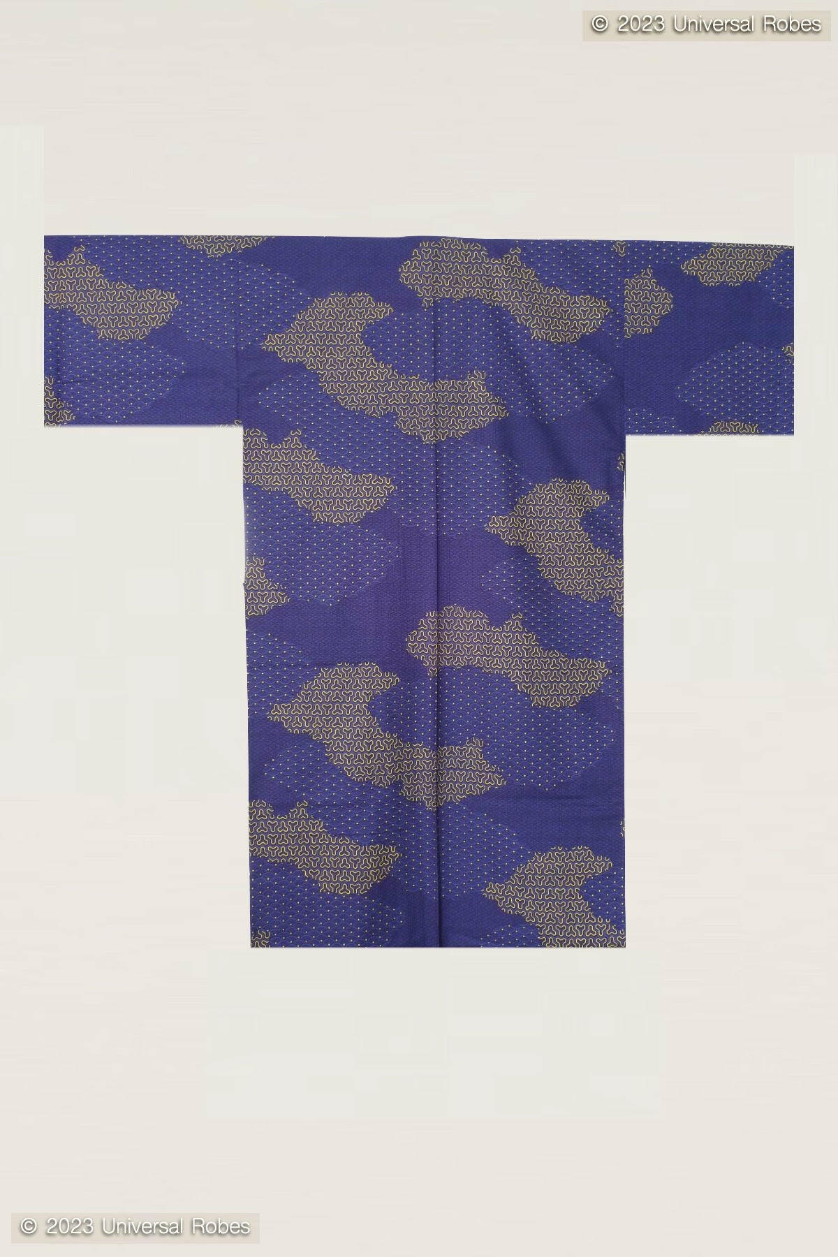 Men Cloud Pattern Cotton Short Yukata Kimono Color Navy Product Whole View