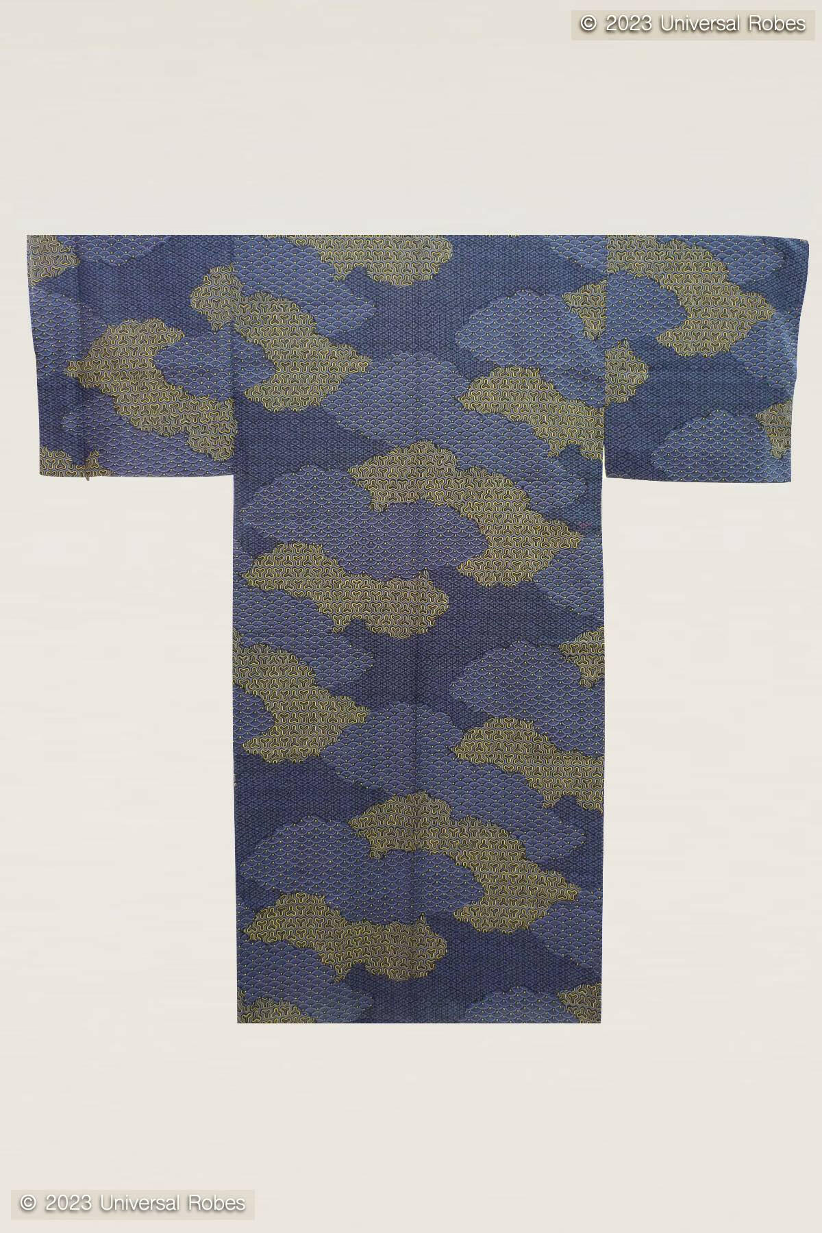 Men Cloud Pattern Cotton Yukata Kimono Color Black Product Whole View