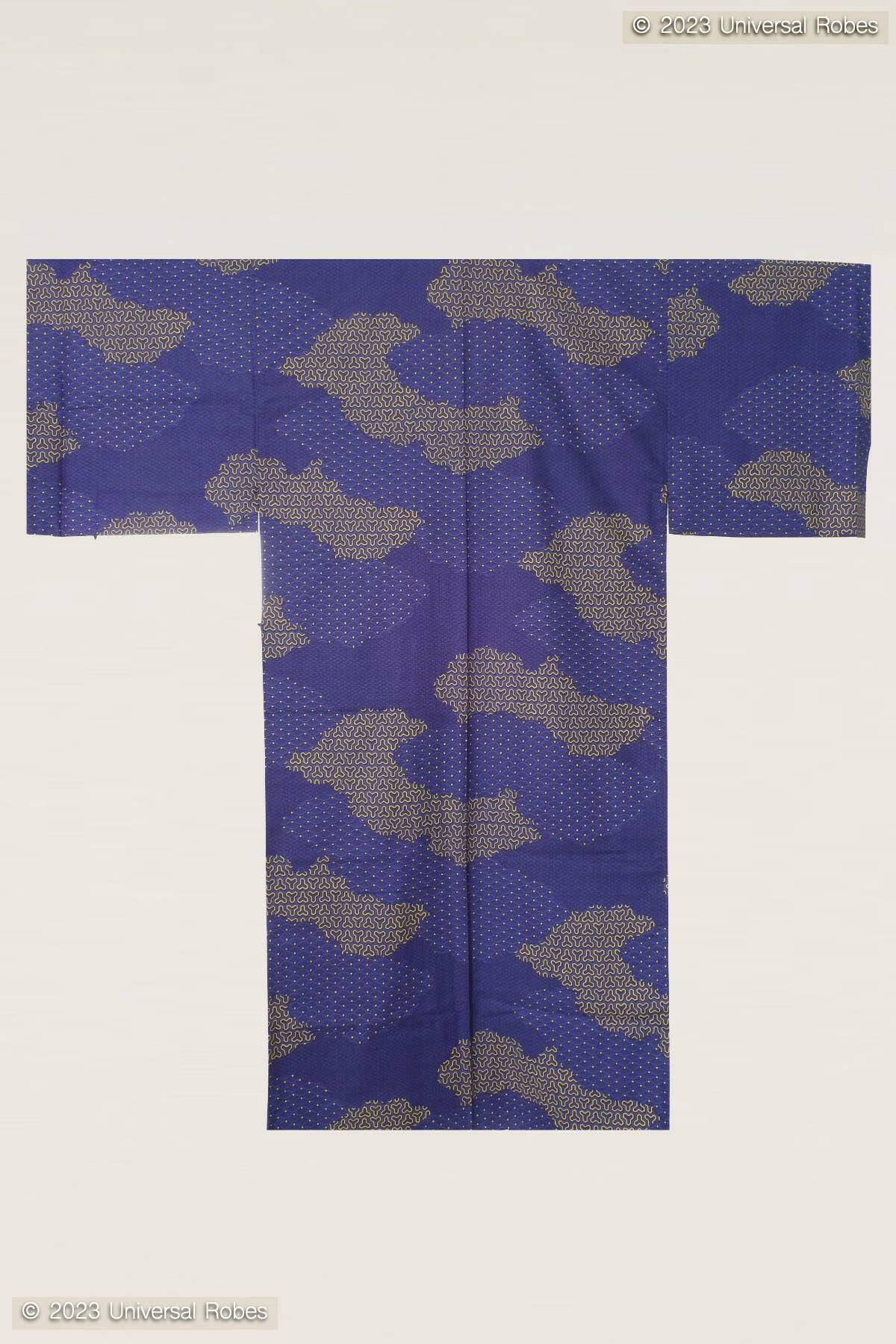 Men Cloud Pattern Cotton Yukata Kimono Color Navy Product Whole View