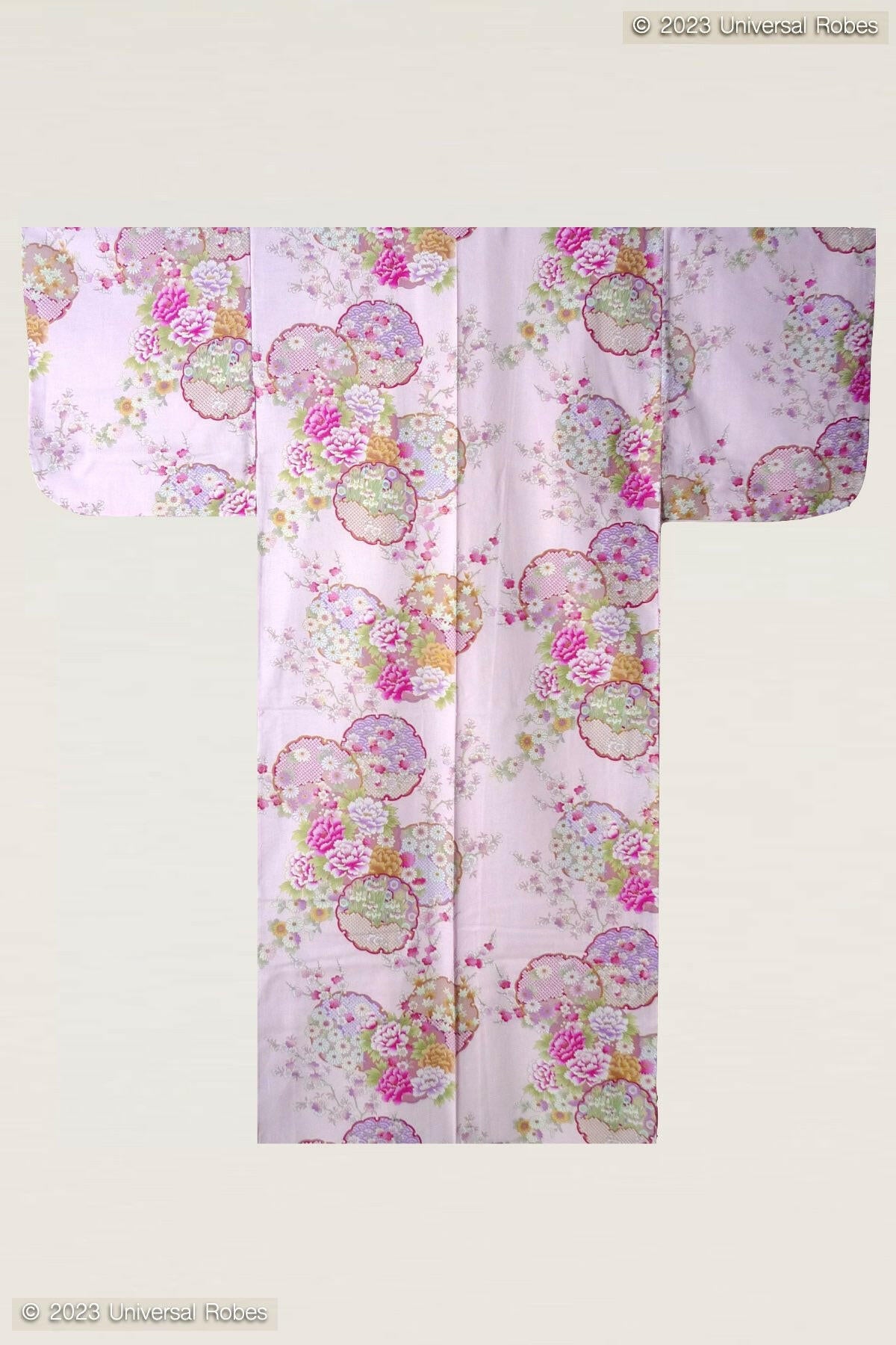 Women Colorful Circles Cotton Yukata Kimono Color Pink Product Whole View