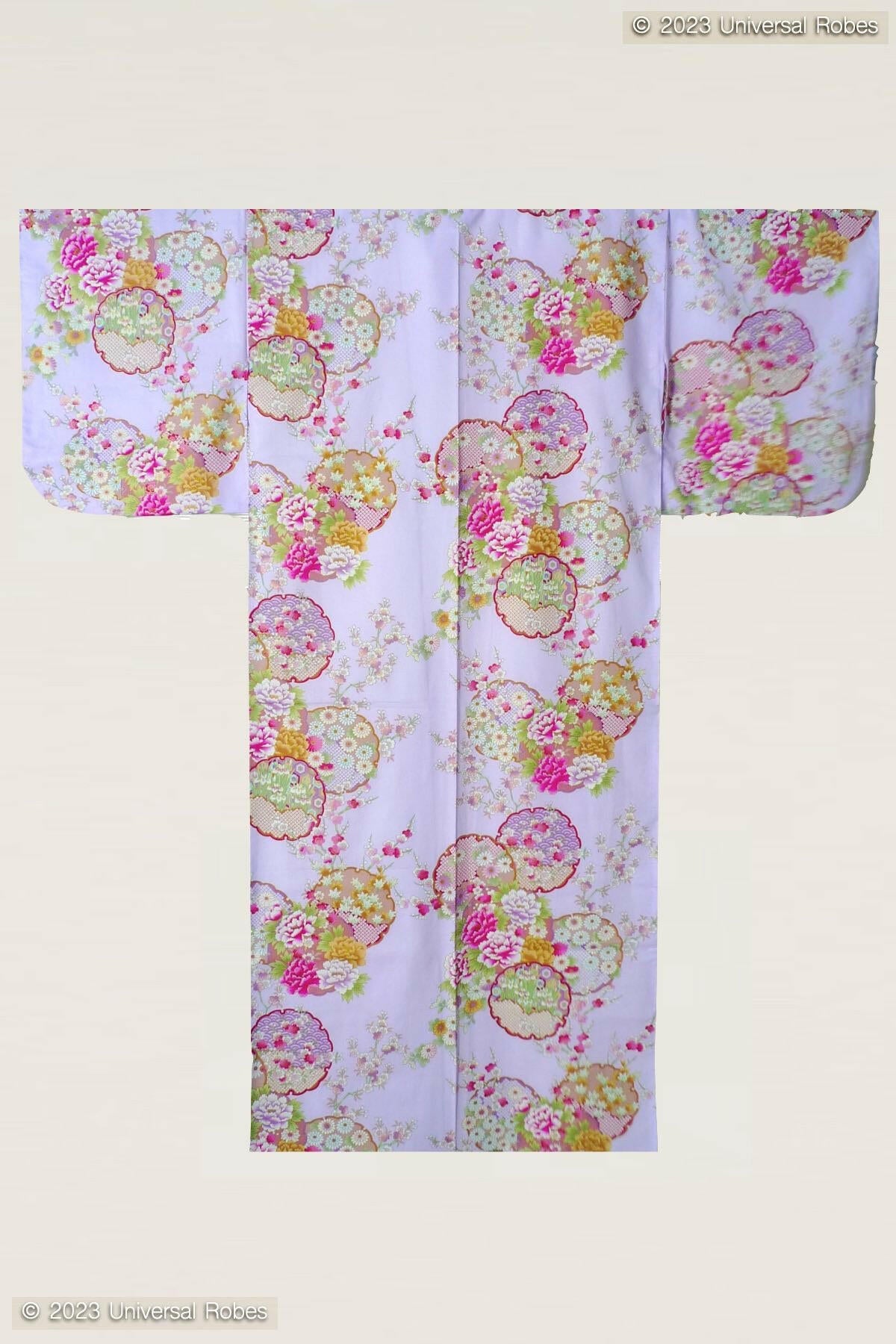 Women Colorful Circles Cotton Yukata Kimono Color Purple Product Whole View