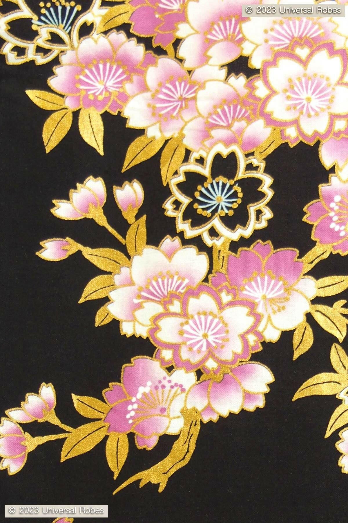 Women Colorful Sakura Cotton Yukata Kimono Color Black Product Zoom View