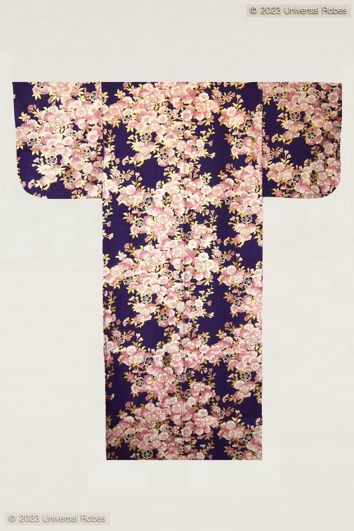 Women Colorful Sakura Cotton Yukata Kimono Color Purple Product Whole View