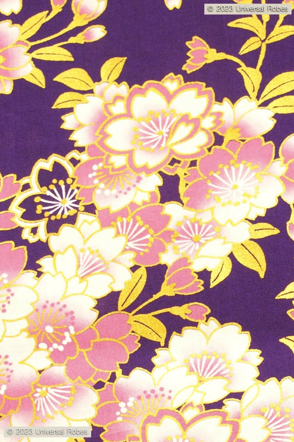 Women Colorful Sakura Cotton Yukata Kimono Color Purple Product Zoom View