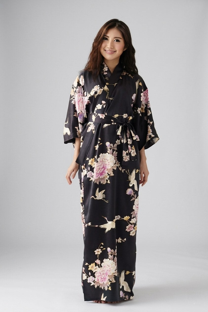 Women Crane & Peony Silk Kimono.
