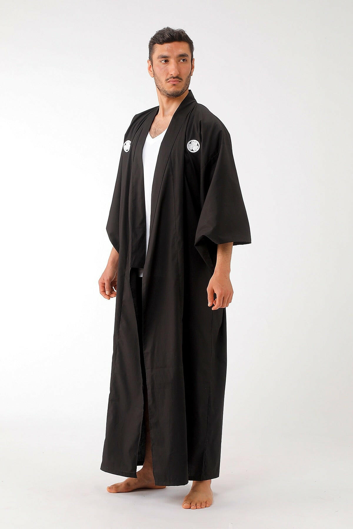 Men Crest AOI Cotton Kimono Model Front No Belt View