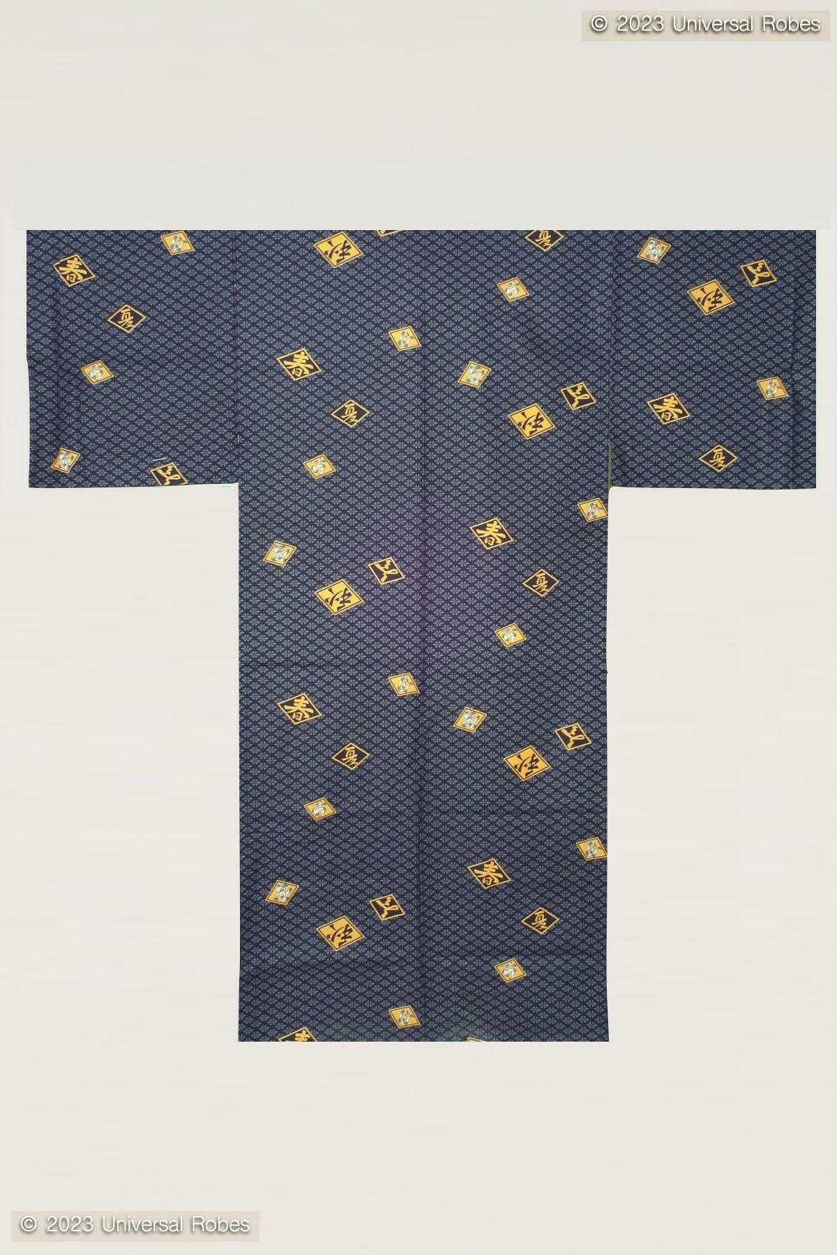 Men Diamond Pattern Cotton Yukata Kimono Color Black Product Whole View