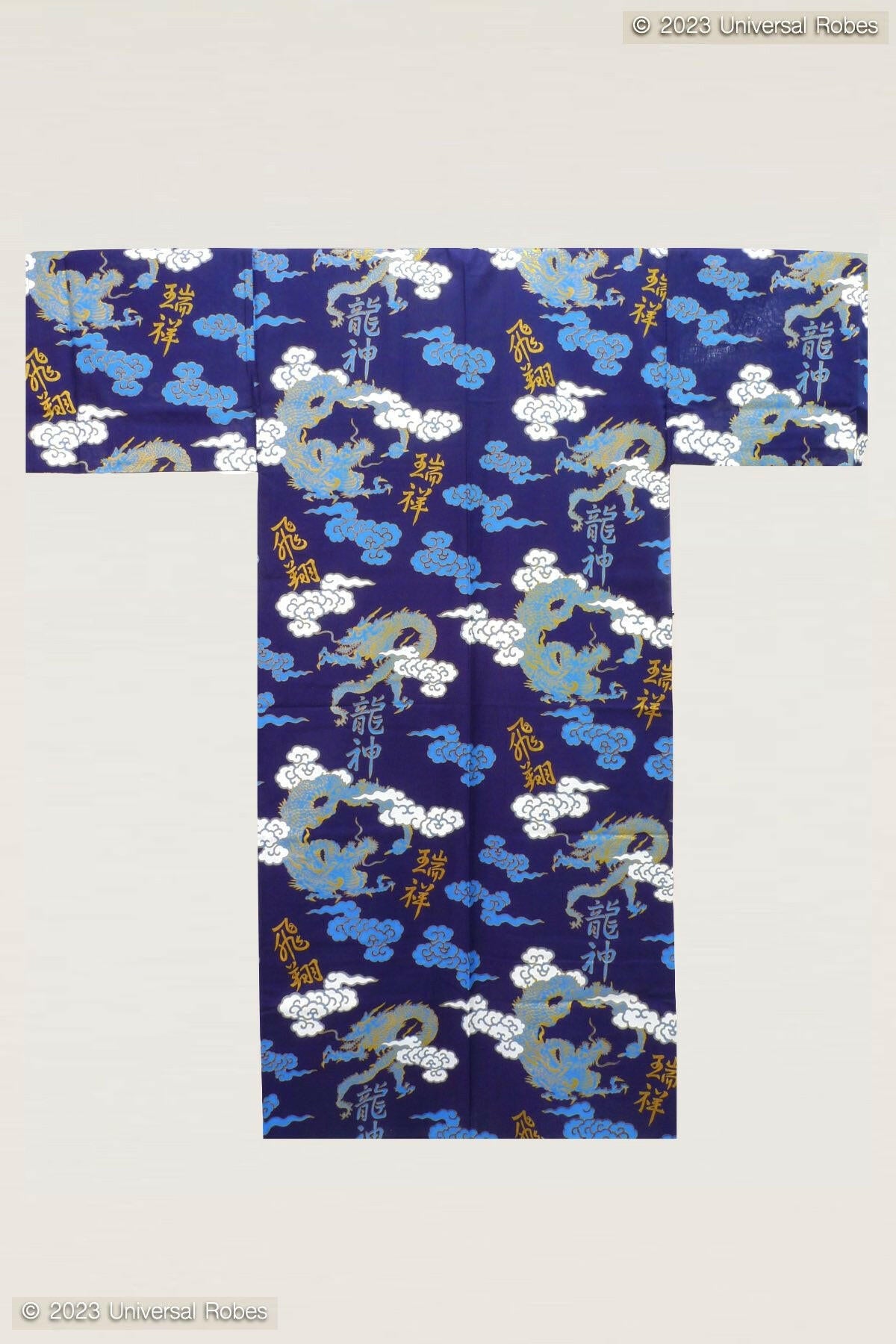 Men Dragon & Cloud Cotton Yukata Kimono Color Navy Product Whole View