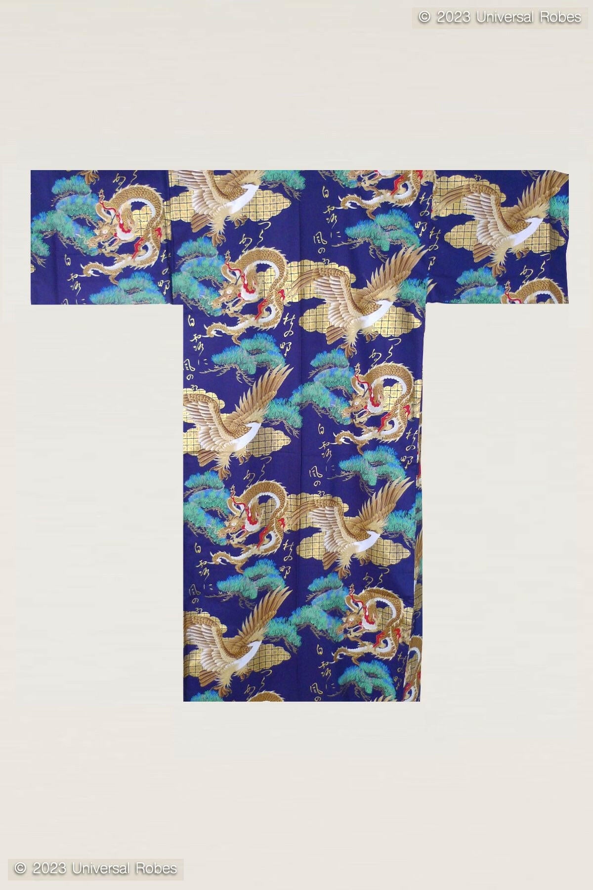 Men Dragon & Eagle Cotton Sateen Kimono Color Navy Product Whole View