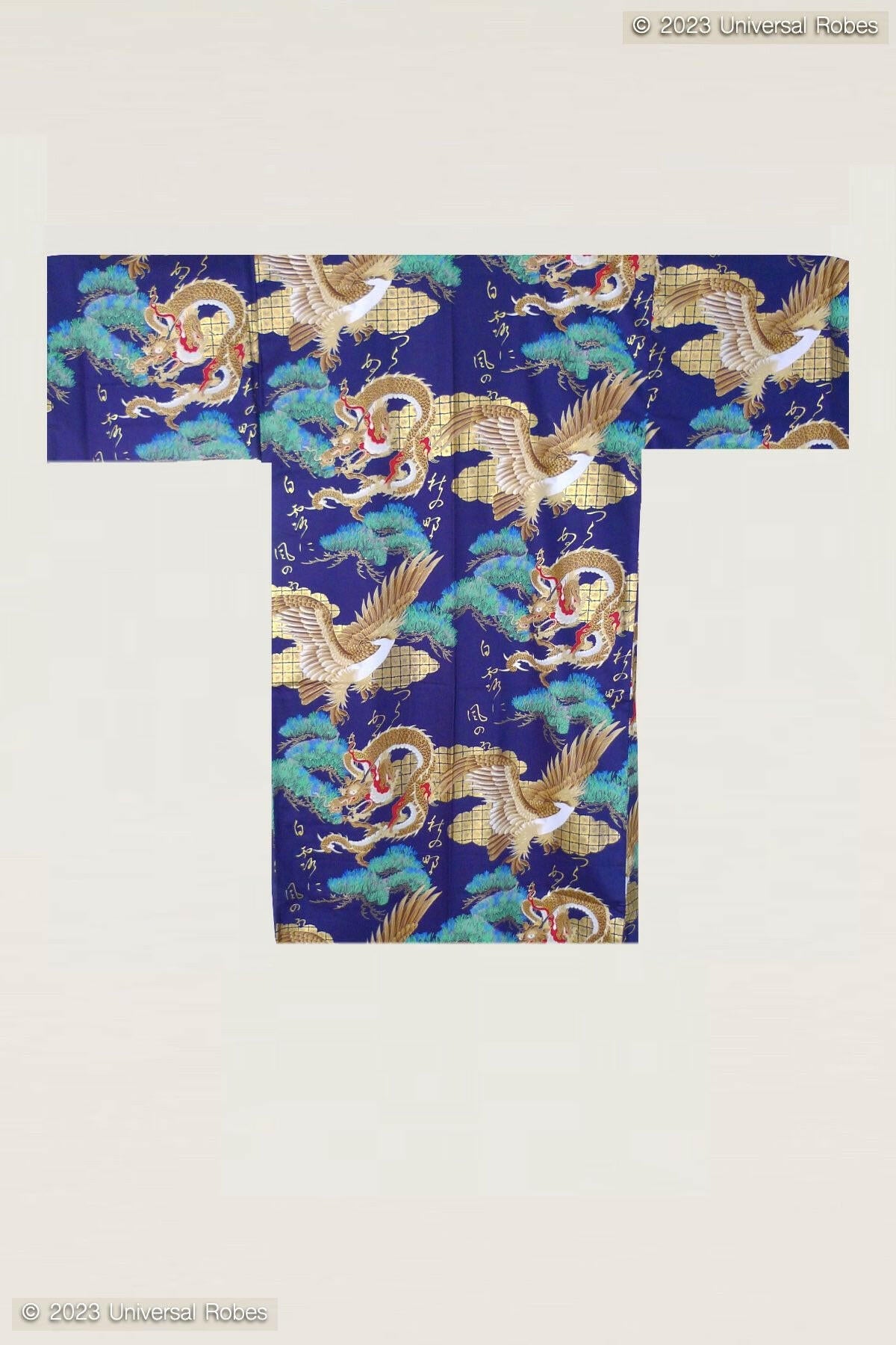 Men Dragon & Eagle Cotton Sateen Short Kimono Color Navy Product Front View