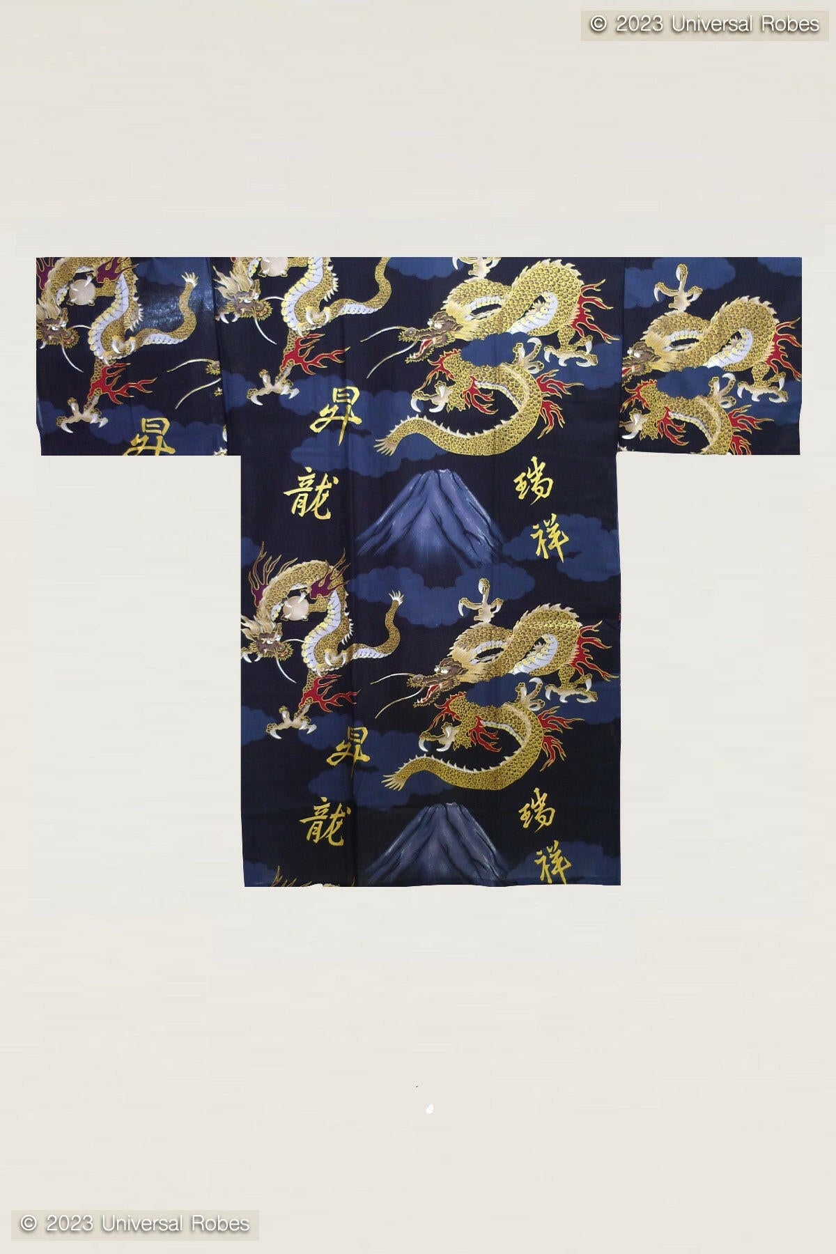Men Dragon & Mt. Fuji Cotton Short Yukata Kimono Color Black Product Whole View