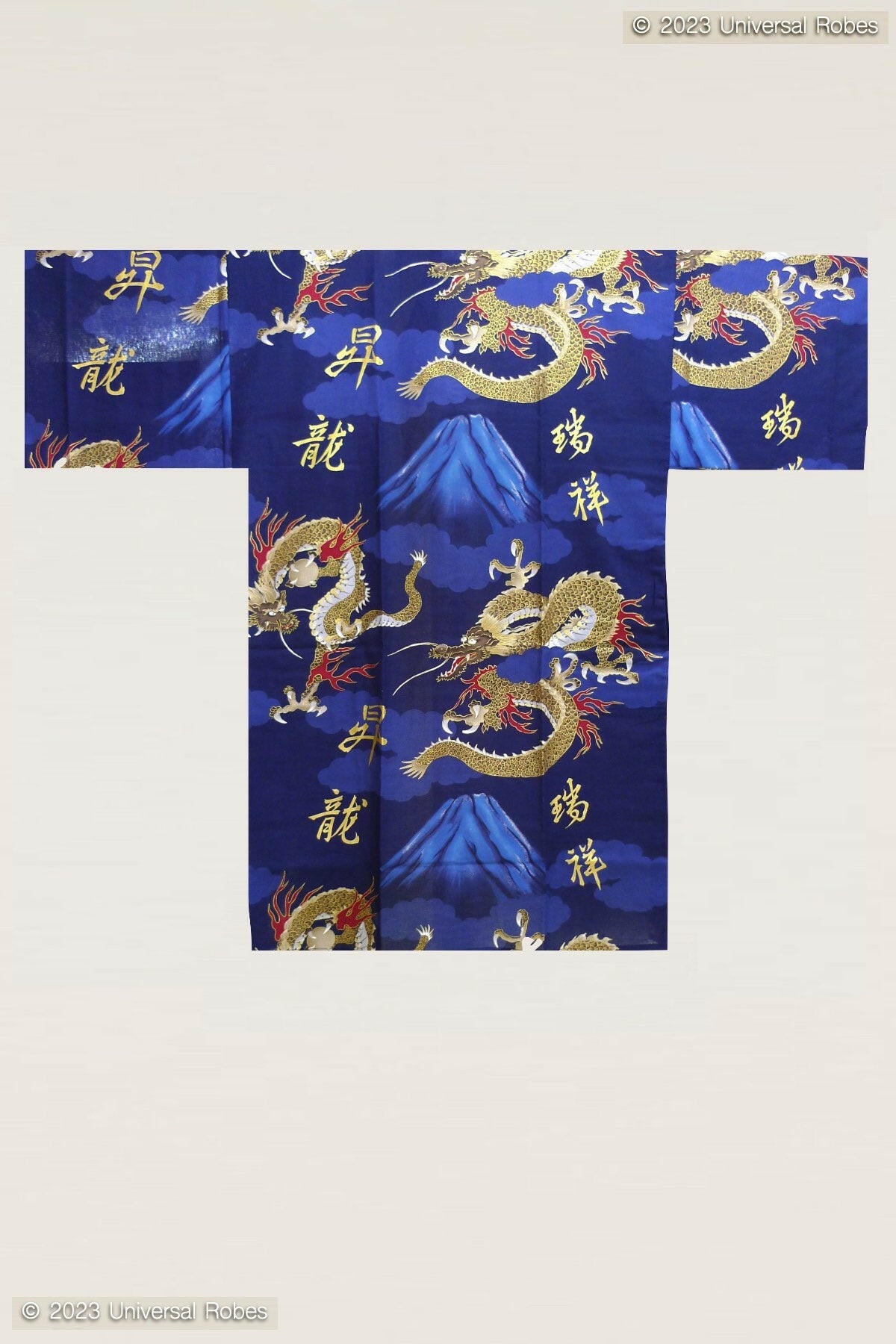 Men Dragon & Mt. Fuji Cotton Short Yukata Kimono Color Navy Product Whole View