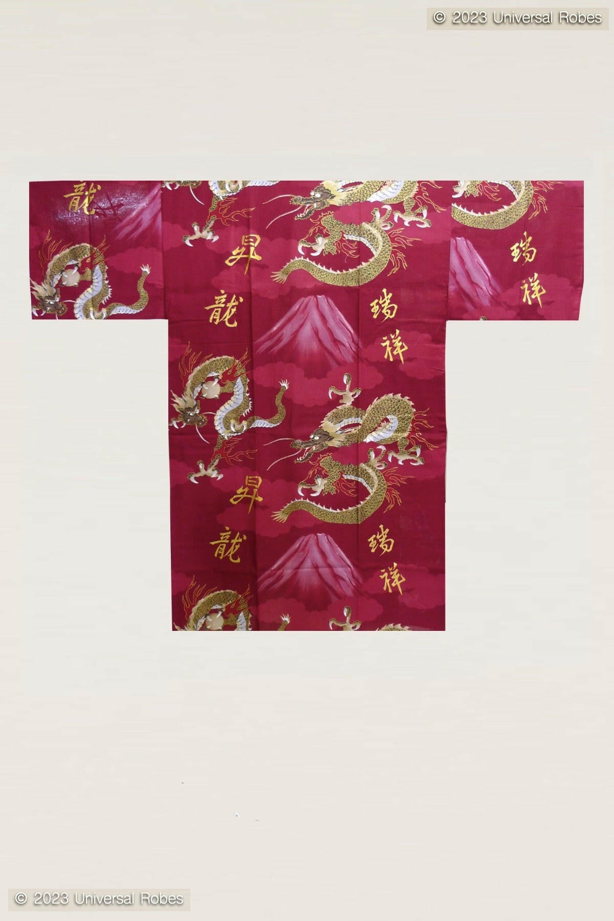 Men Dragon & Mt. Fuji Cotton Short Yukata Kimono Color Red Product Whole View