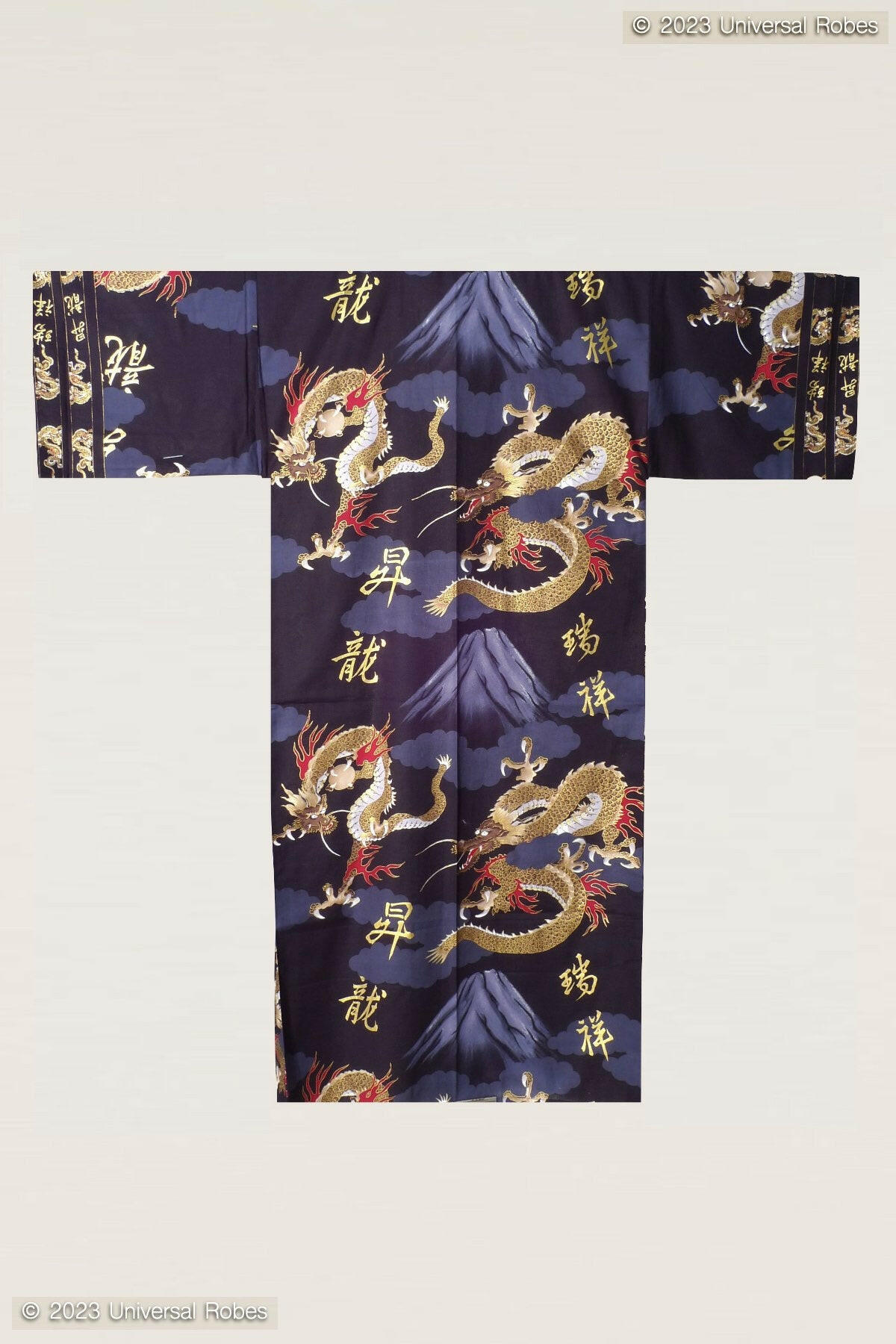 Men Dragon & Mt. Fuji Cotton Yukata Kimono Color Black Product Whole View