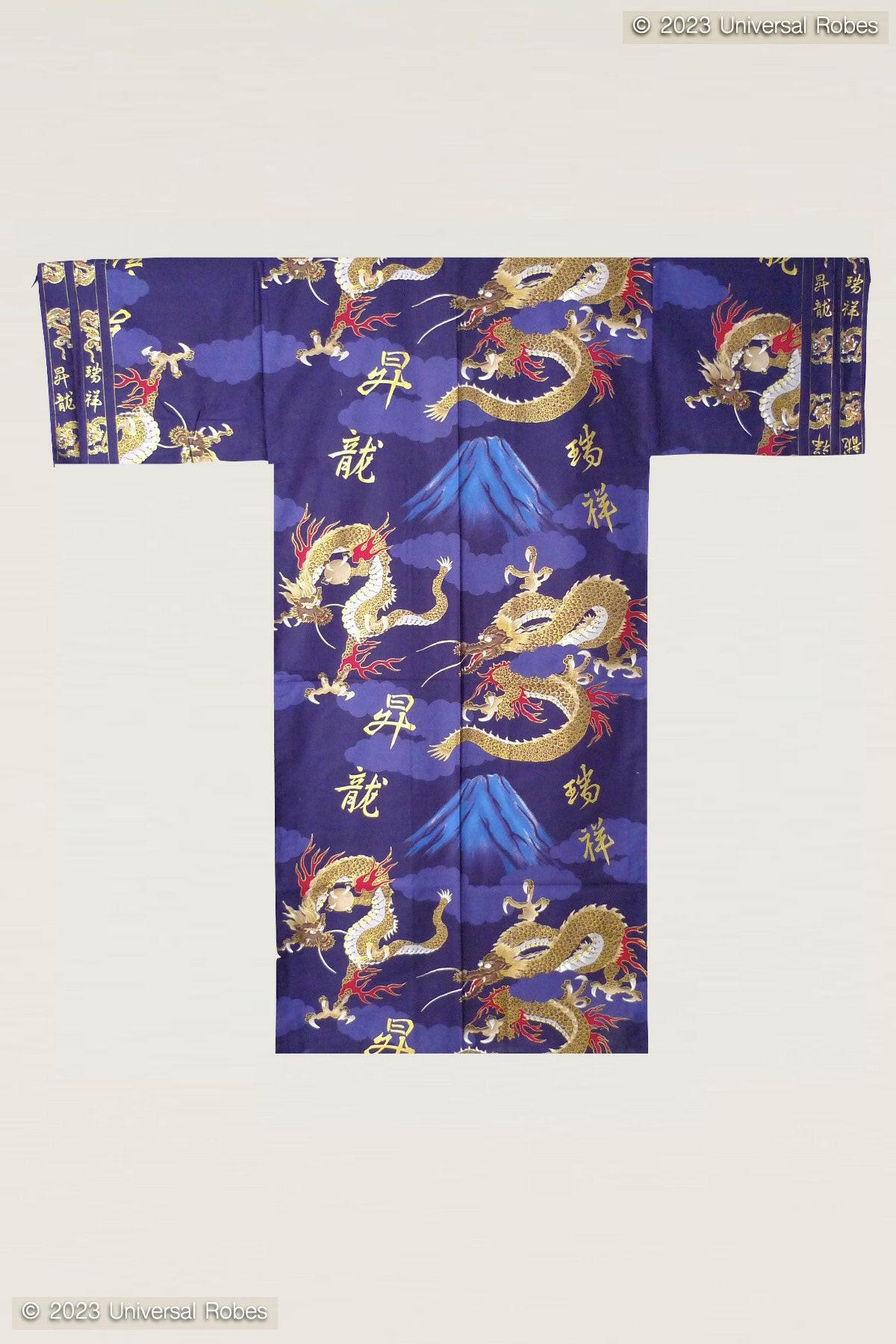 Men Dragon & Mt. Fuji Cotton Yukata Kimono Color Navy Product Whole View