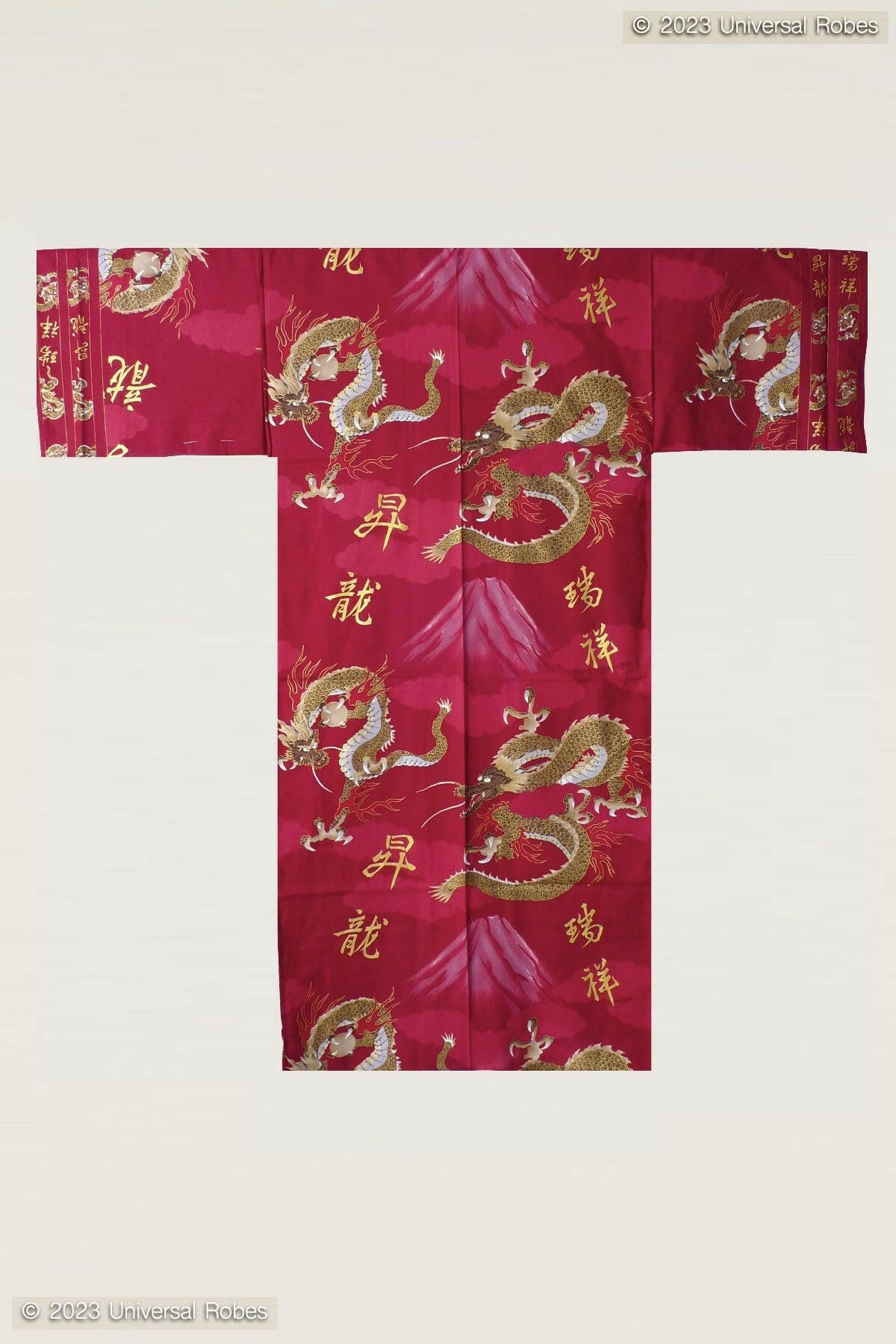 Men Dragon & Mt. Fuji Cotton Yukata Kimono Color Red Product Whole View