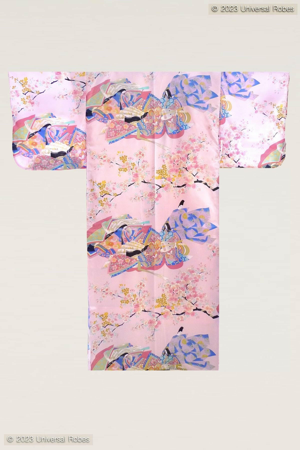 Women Dynasty in Cherry Blossoms Polyester Kimono Color Pink Product Whole View