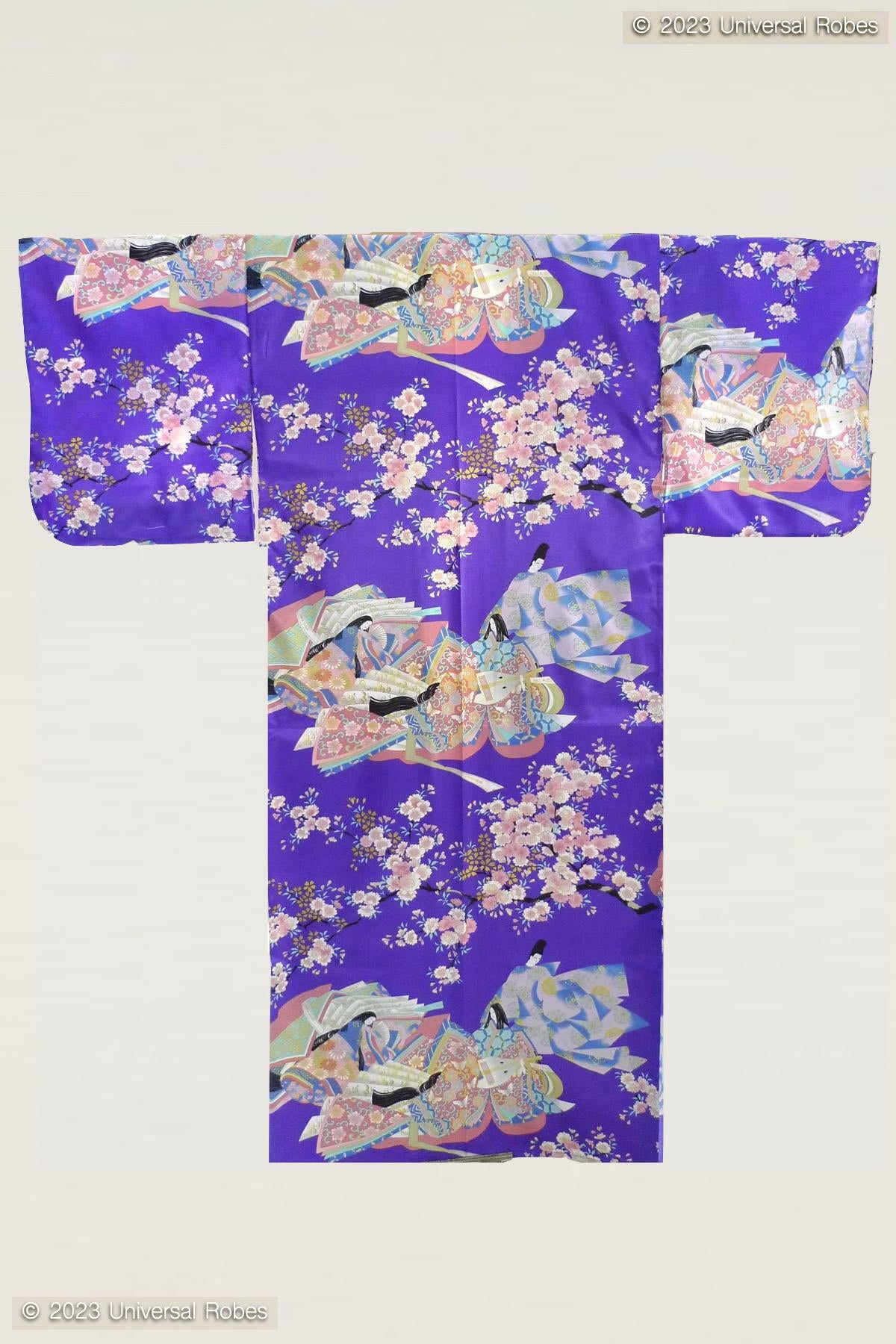 Women Dynasty in Cherry Blossoms Polyester Kimono Color Purple Product Whole View