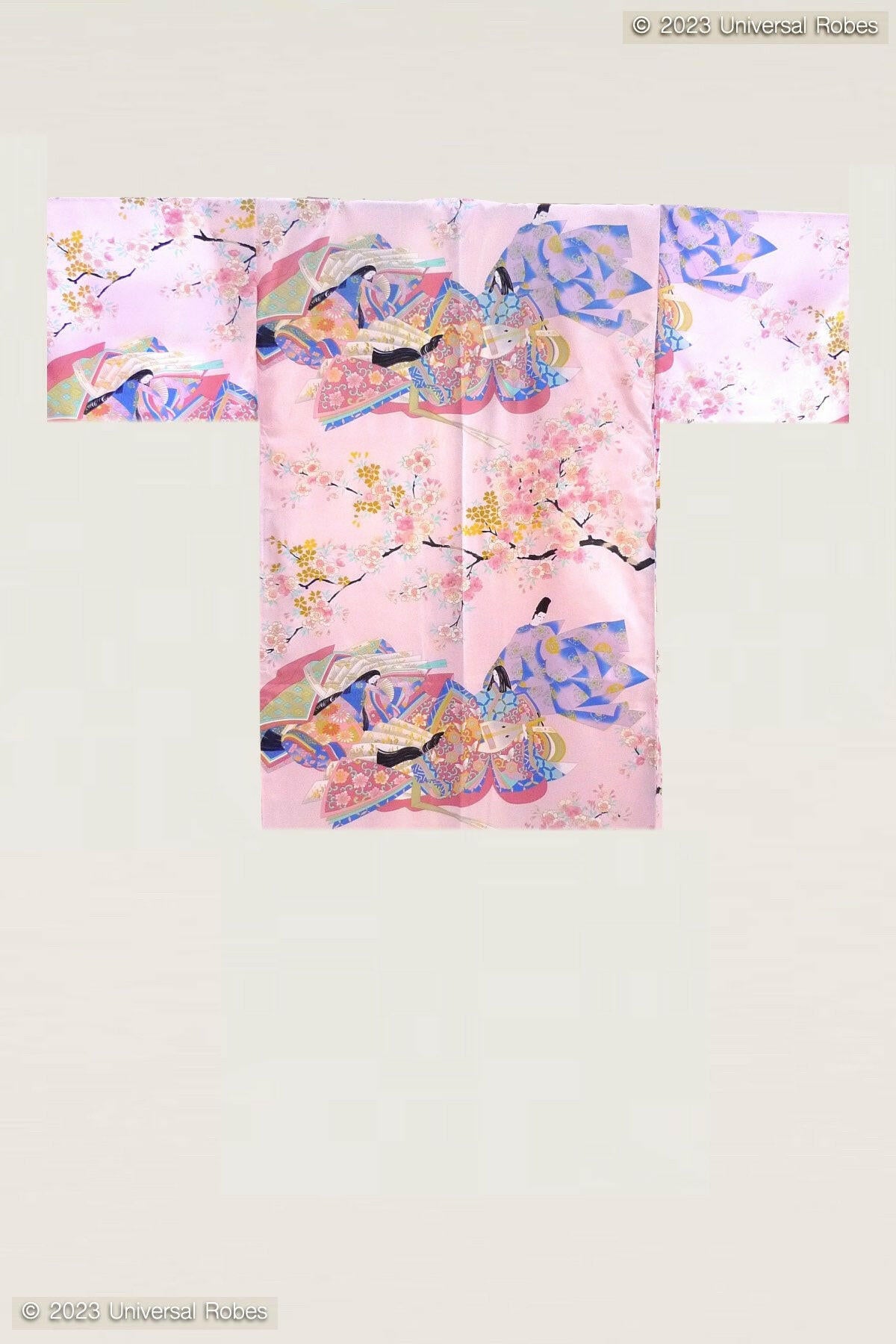 Women Dynasty in Cherry Blossoms Polyester Very Short Kimono Color Pink Product Whole View