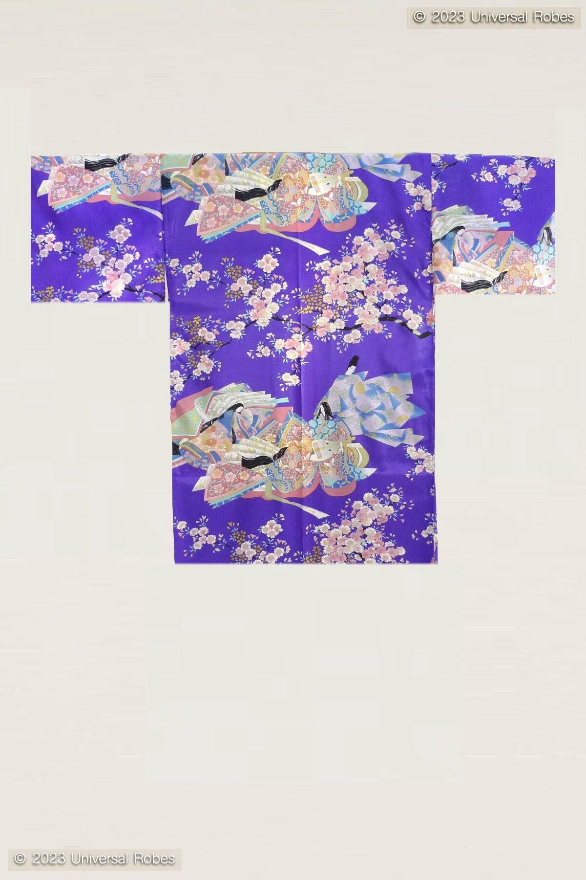 Women Dynasty in Cherry Blossoms Polyester Very Short Kimono Color Purple Product Whole View